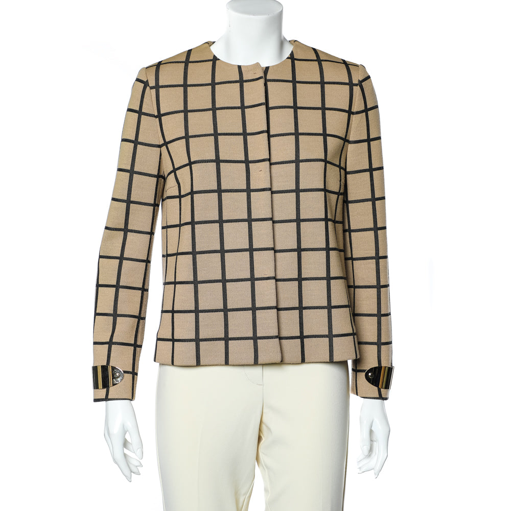 M Missoni Beige Windowpane Patterned Knit Button Front Cardigan M