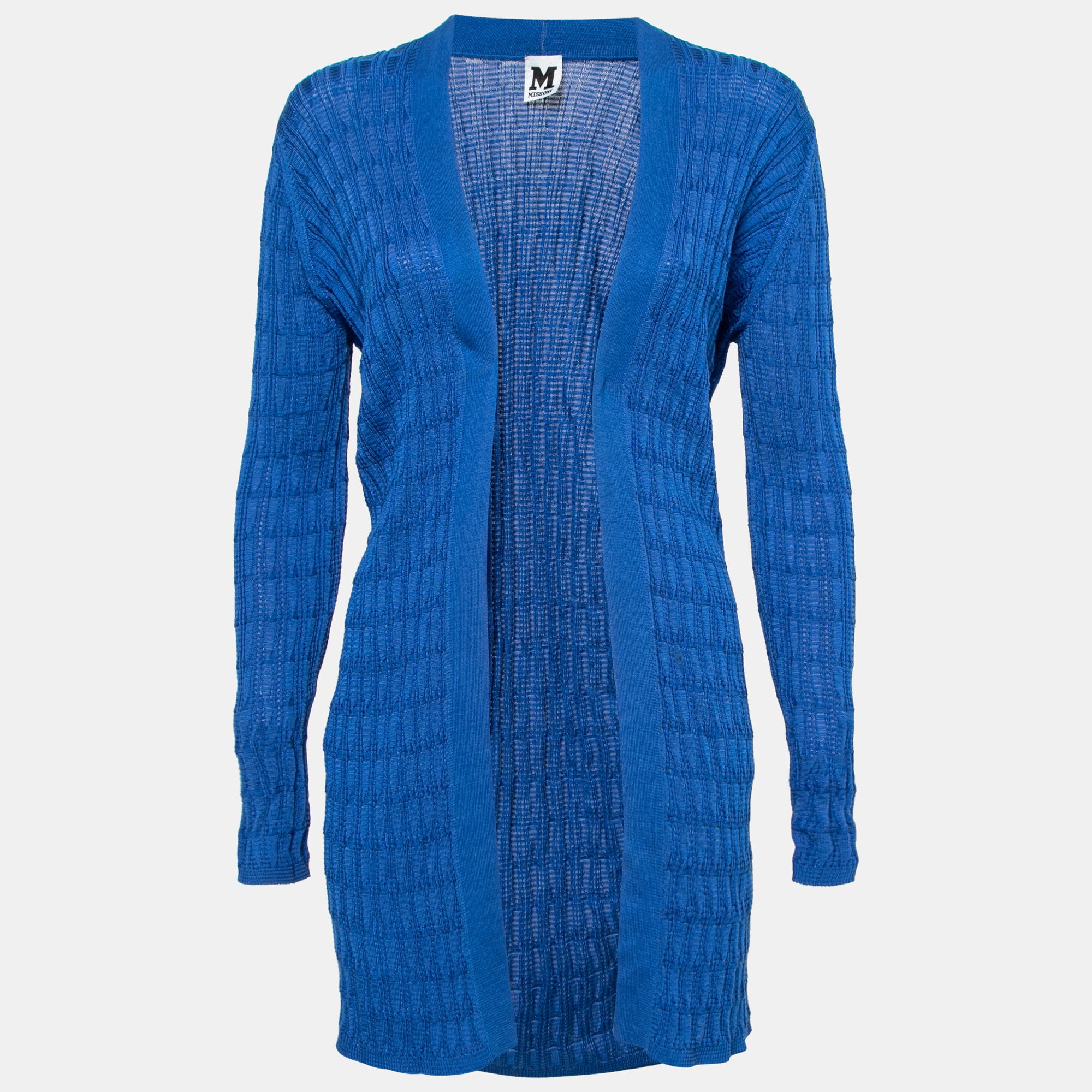M Missoni Blue Ribbed Knit Open Front Cardigan M