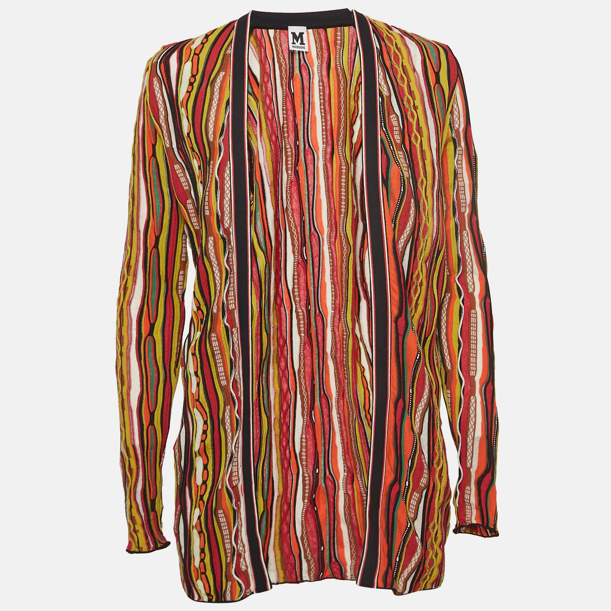 M Missoni Multicolor Striped Knit Open Front Cardigan S