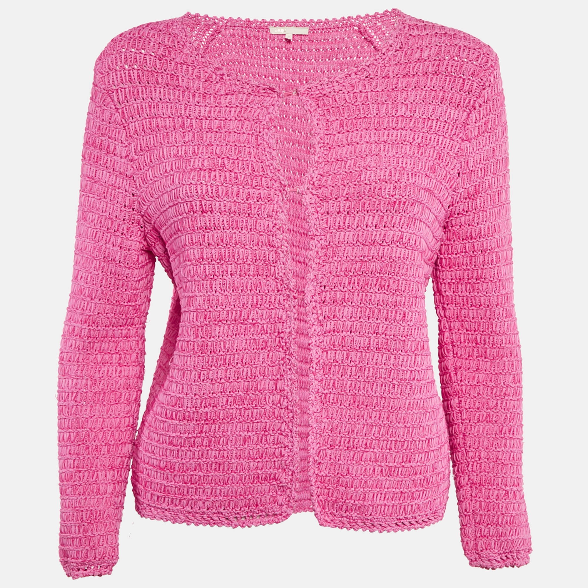 Maje Fuchsia Pink Chunky Crochet Knit Madona Cardigan L