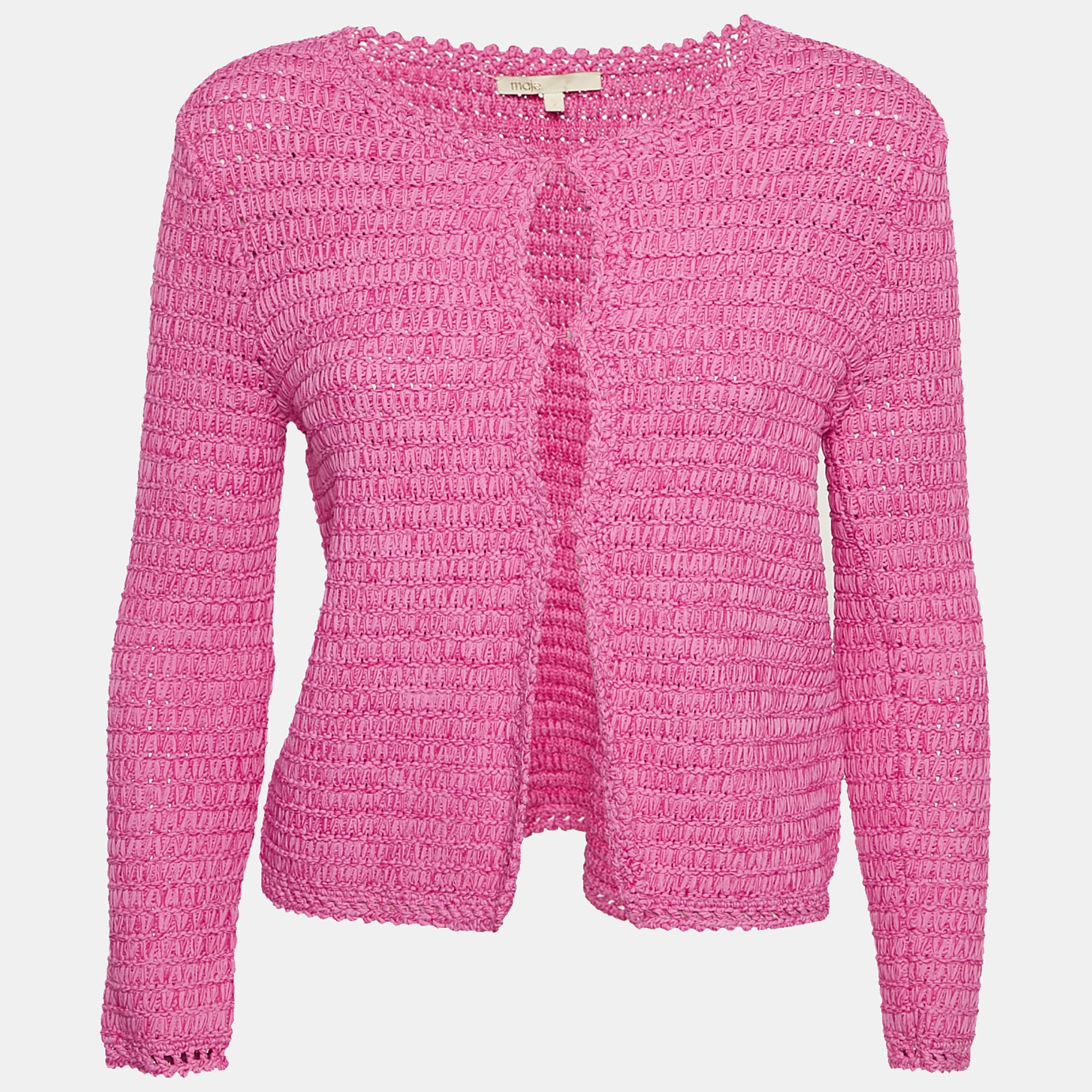Maje Pink Crochet Knit Long Sleeve Cardigan S