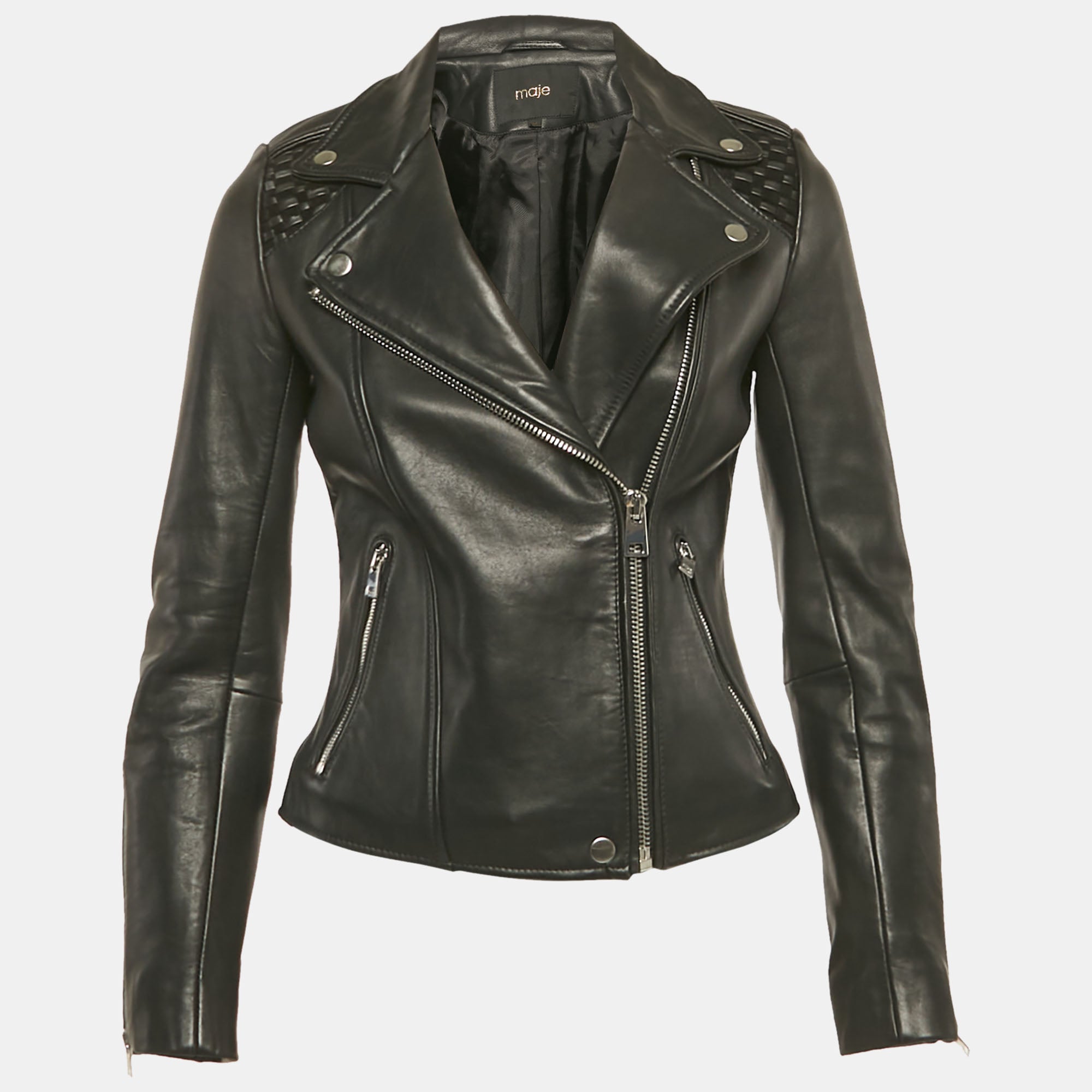 Maje Black Leather Biker Jacket S
