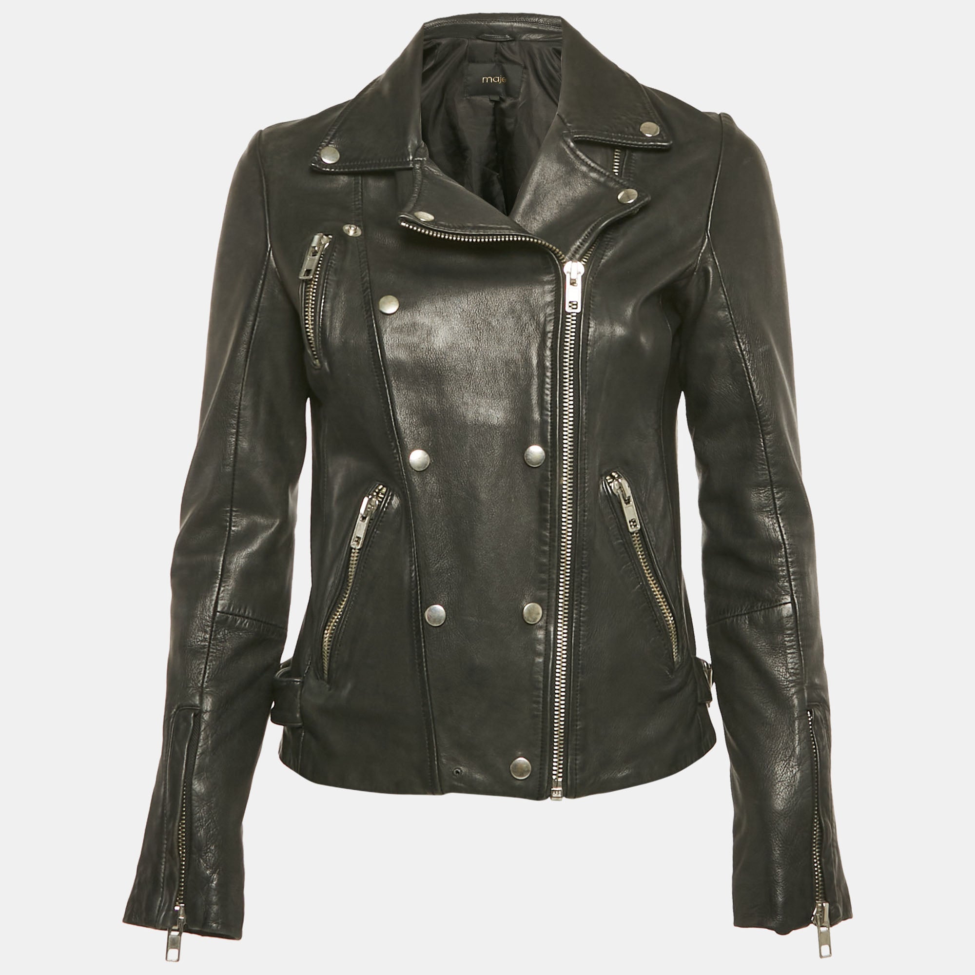 Maje Black Leather Biker Jacket S