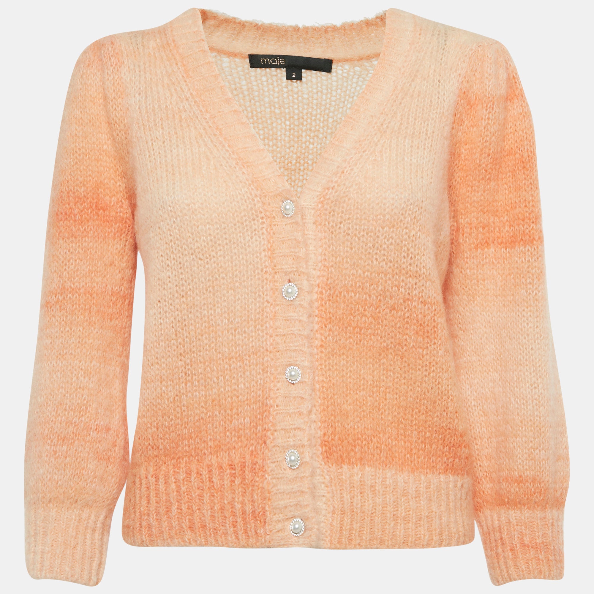 Maje Orange Mohair Wool Jewel Buttoned Cardigan M