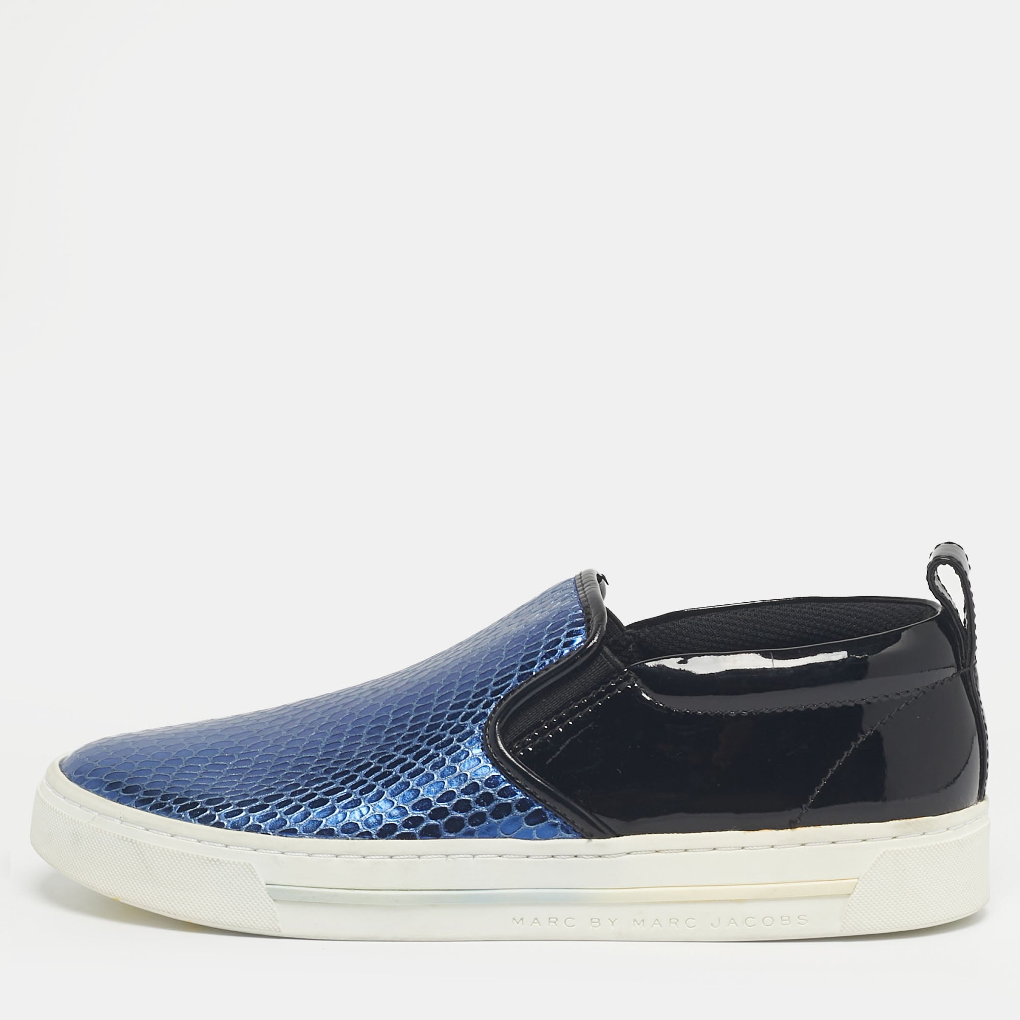 Marc by Marc Jacobs Blue-black python embossed and patent leather Broome slip on Sneakers