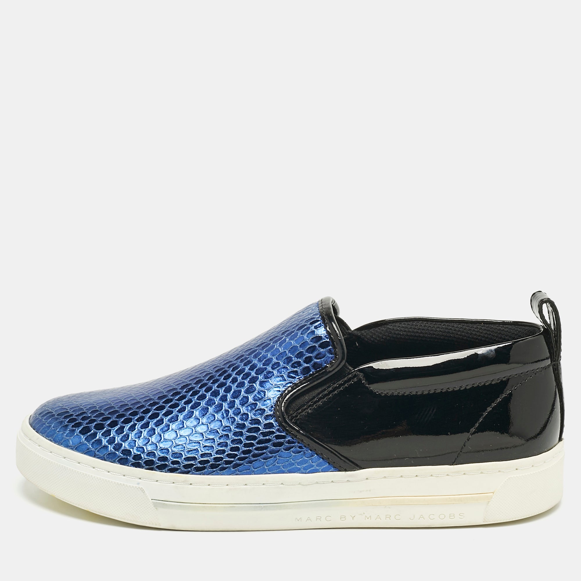 Marc by Marc Jacobs Blue-Black Snakeskin Embossed and Leather Broome Slip On Sneakers Size 36