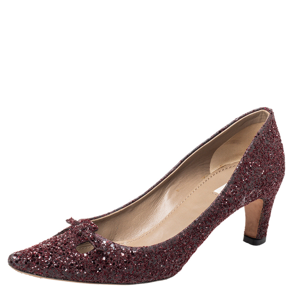 Marc Jacobs Burgundy Glitter Slip on Pumps Size 37