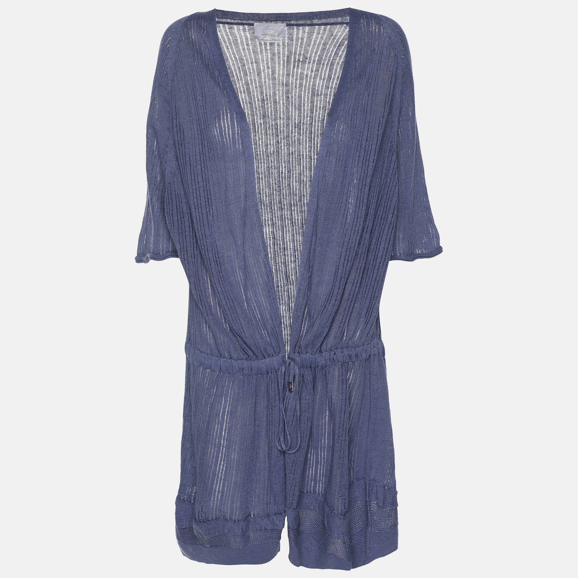 Voyage by Marina Rinaldi Blue Linen Knit Belted Cardigan L