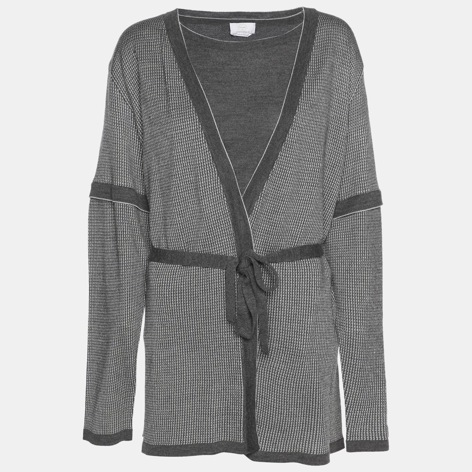 Marina Rinaldi Metallic Grey Jersey Cardigan Set L