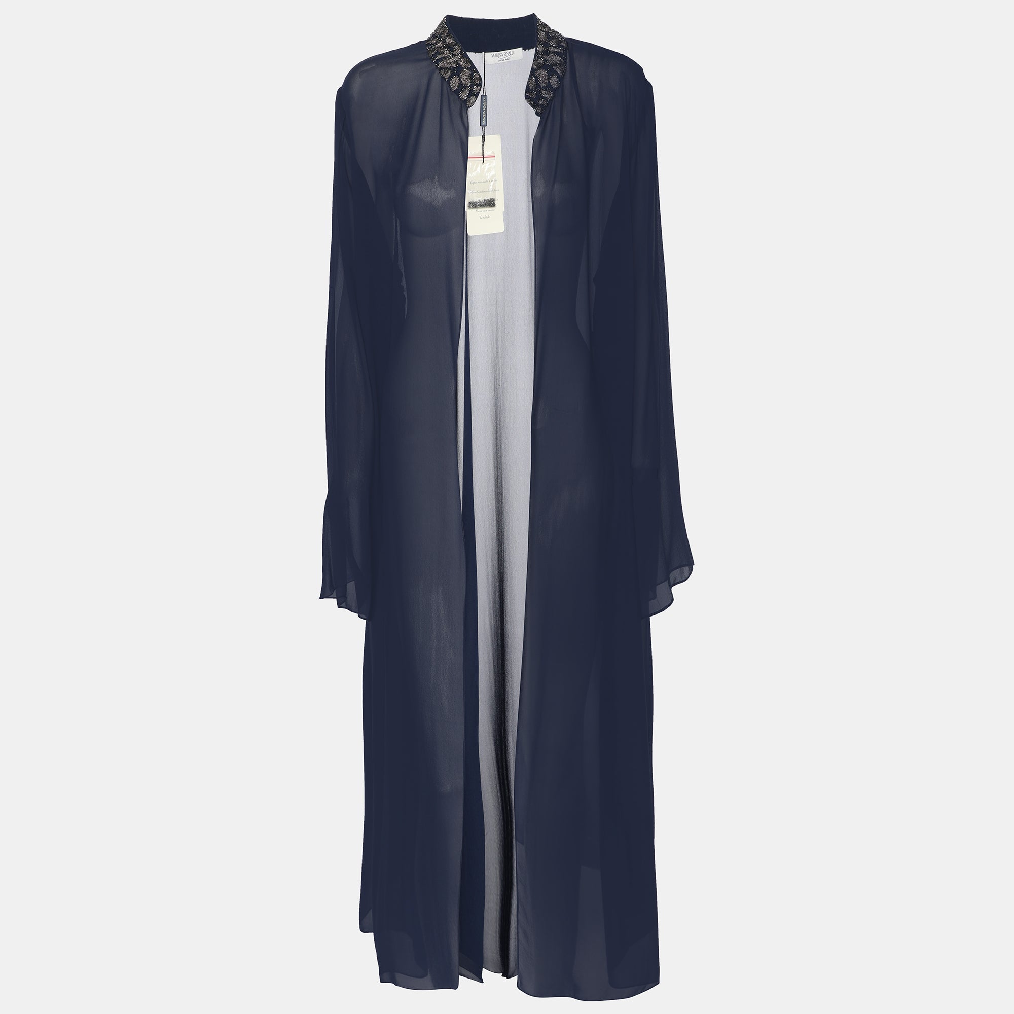 Marina Rinaldi Blue Chiffon Beads Embellished Long Cardigan L