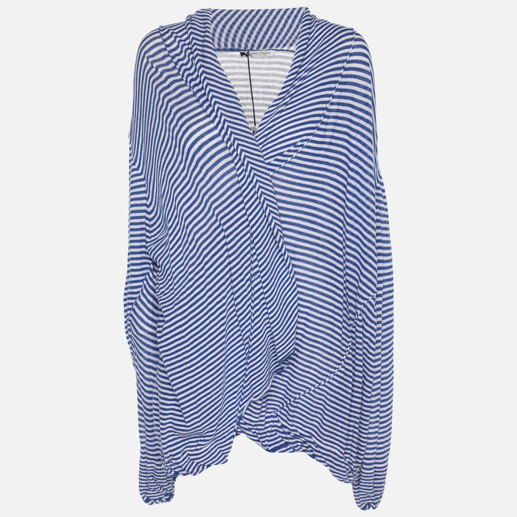 Marina Rinaldi Blue Stripe Stretch Knit Cardigan L