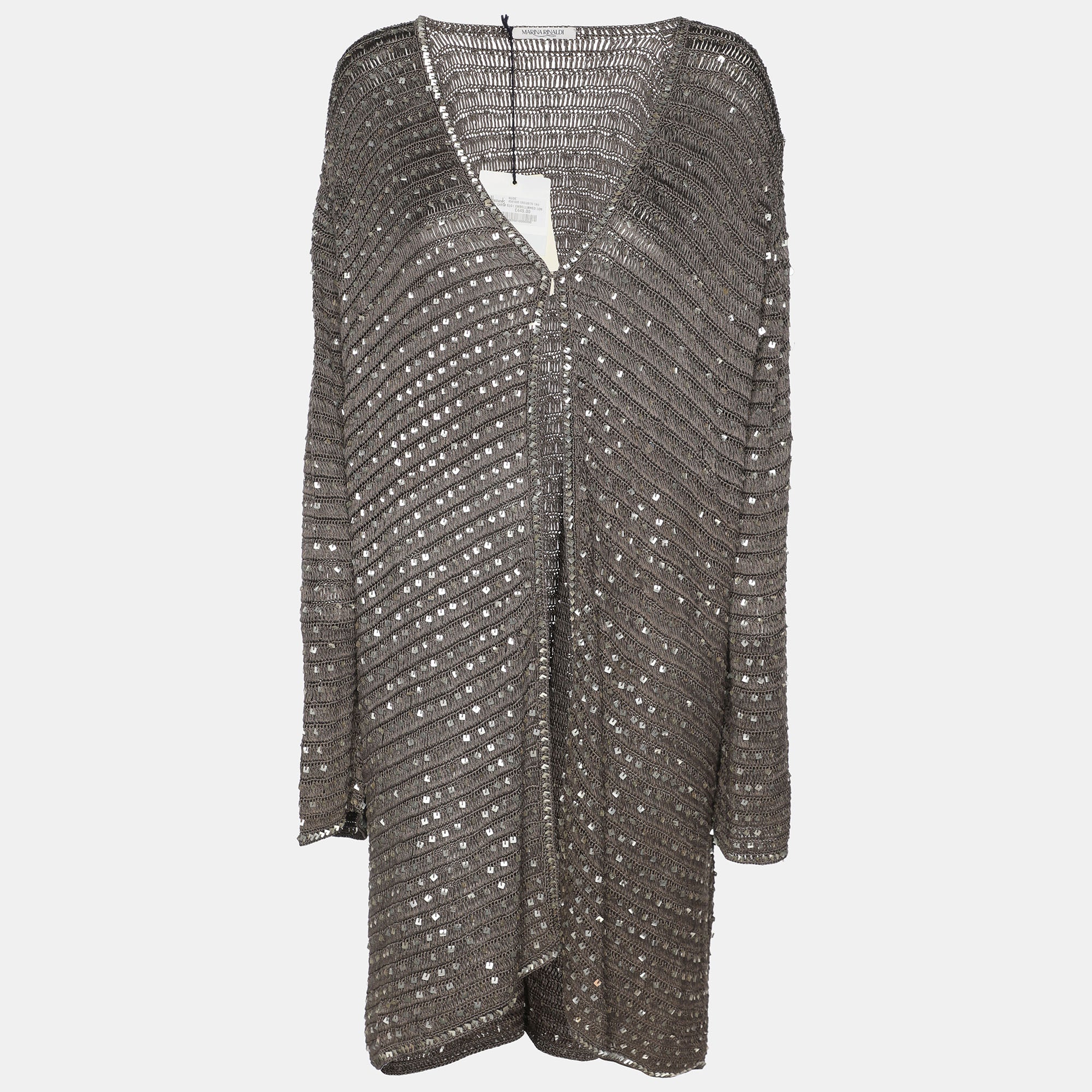 Marina Rinaldi Grey Knit Sequins Long Sleeve Cardigan L