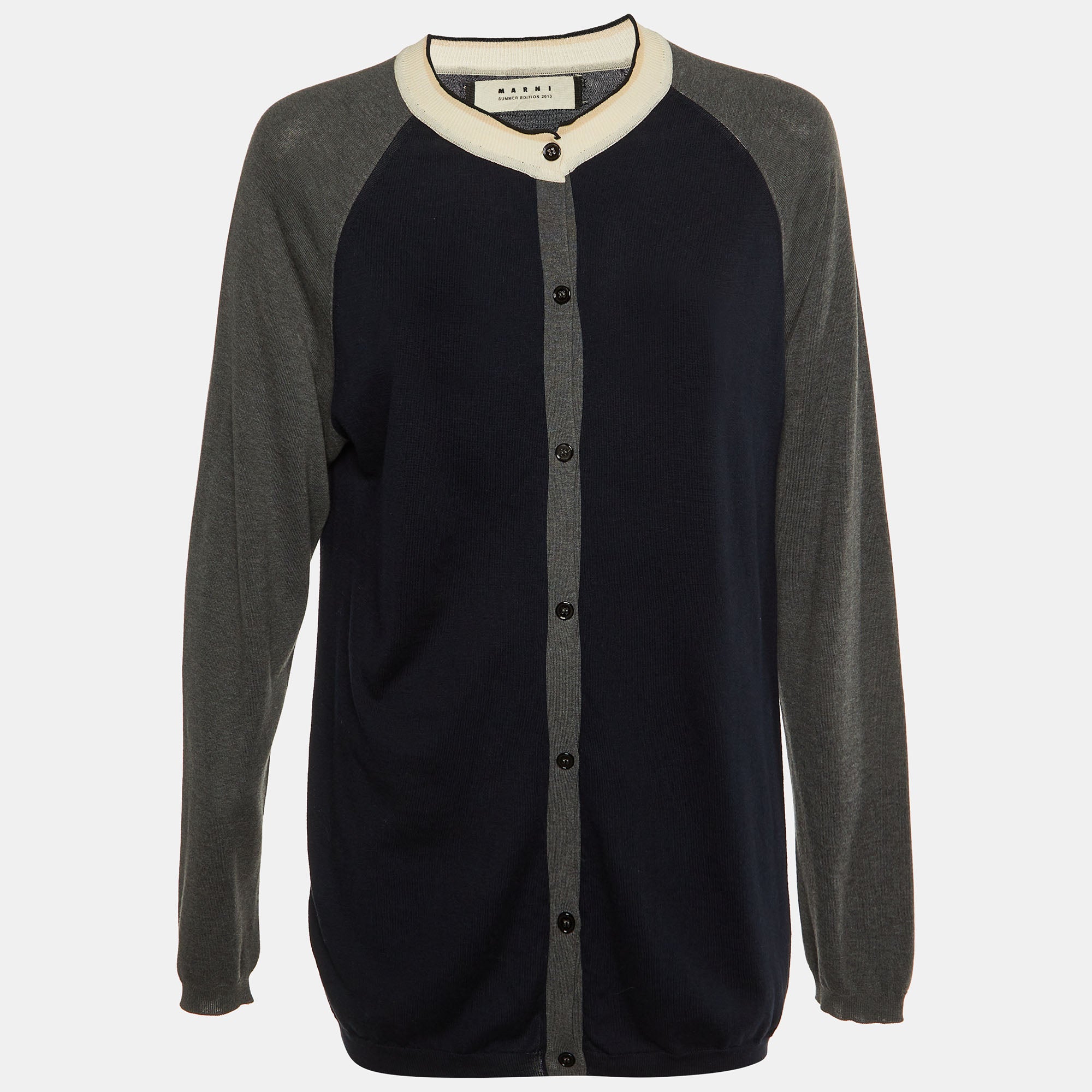 Marni Black & Grey Cotton Knit Button Front Cardigan L