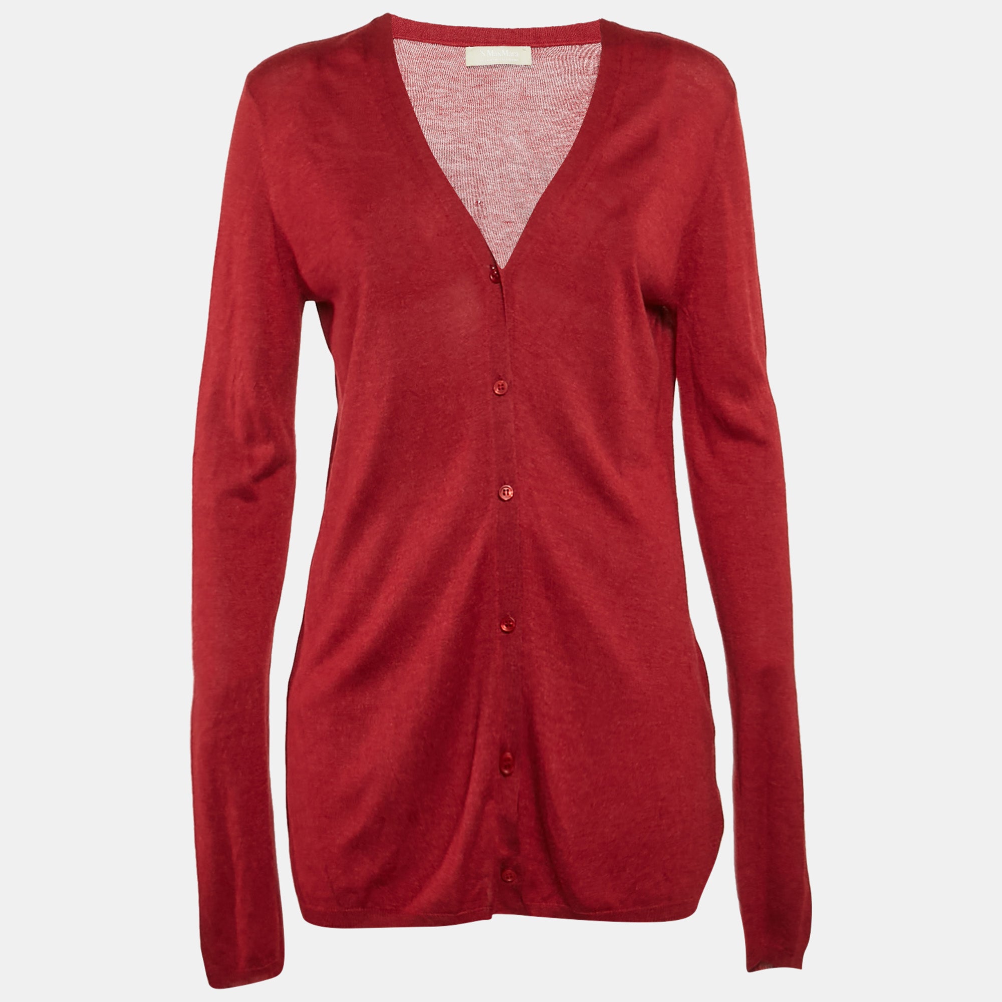 Max Mara Red Silk Blend Button Front Cardigan L