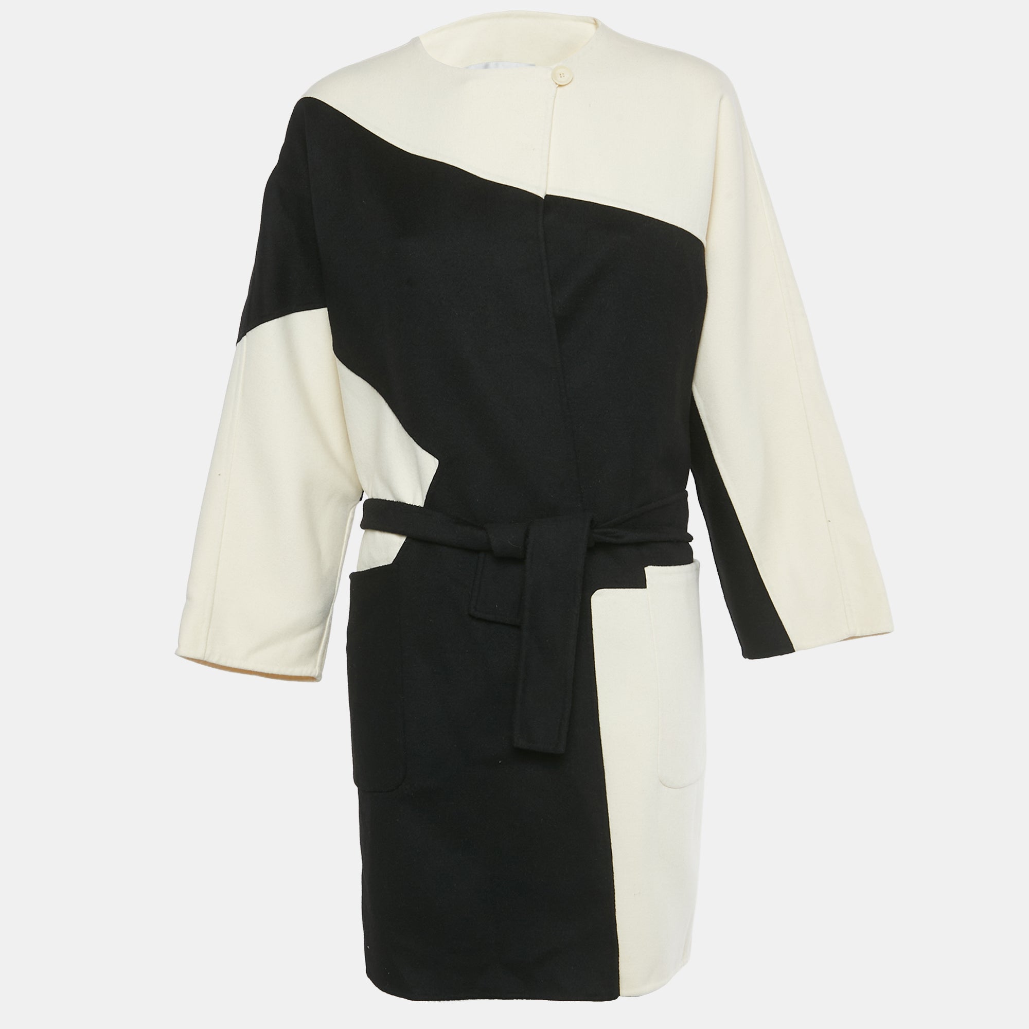 Max Mara White-Black Striped Wool Belted Cardigan M