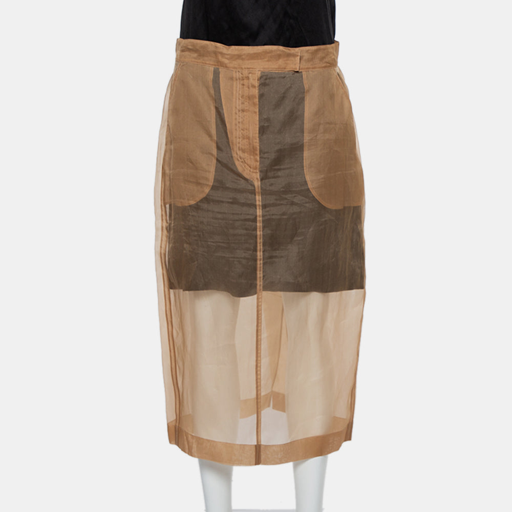 Max Mara Beige Silk Sheer Pencil Skirt M