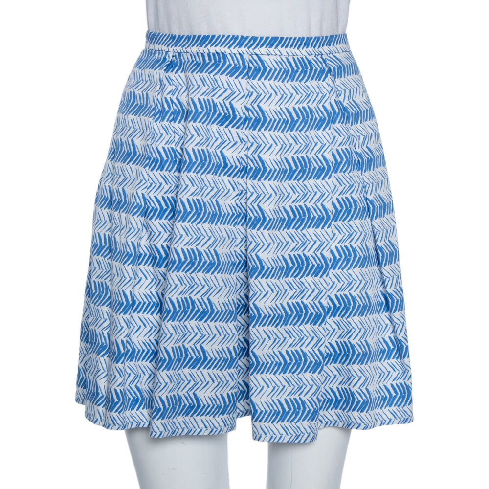 Weekend Max Mara White-Blue Printed Cotton Pleated Mini Skirt XS
