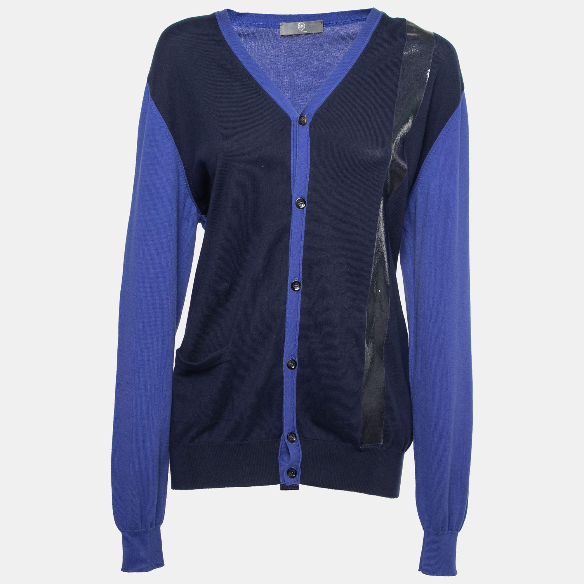 McQ by Alexander McQueen Blue Knit Button Front Long Sleeve Cardigan L
