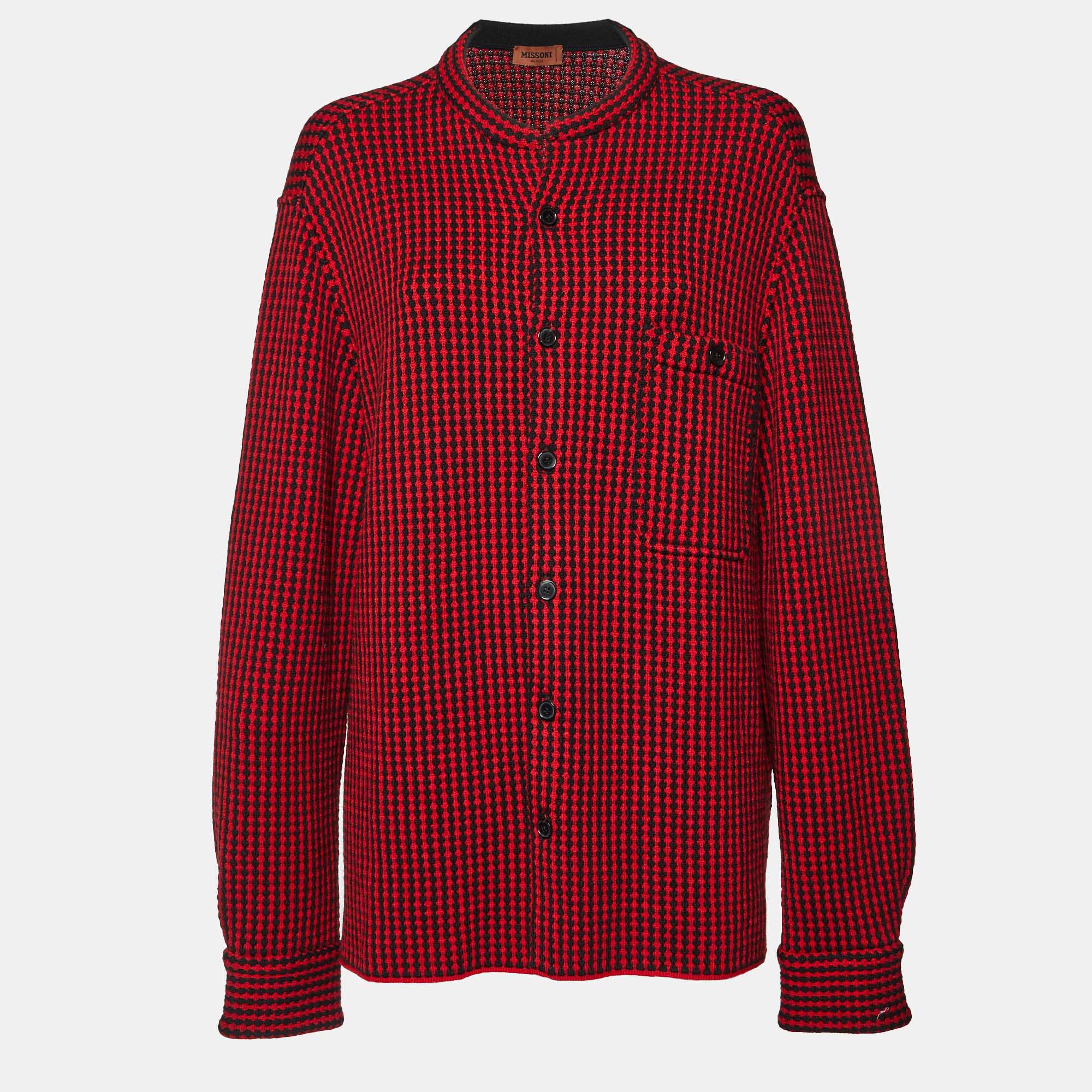 Missoni Red-Black Patterned Wool Cardigan XL