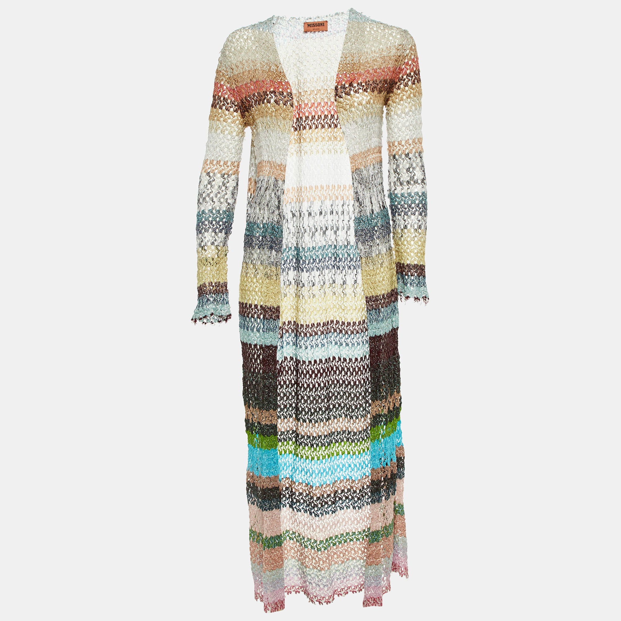 Missoni Multicolor Lurex Open Knit Long Cardigan S