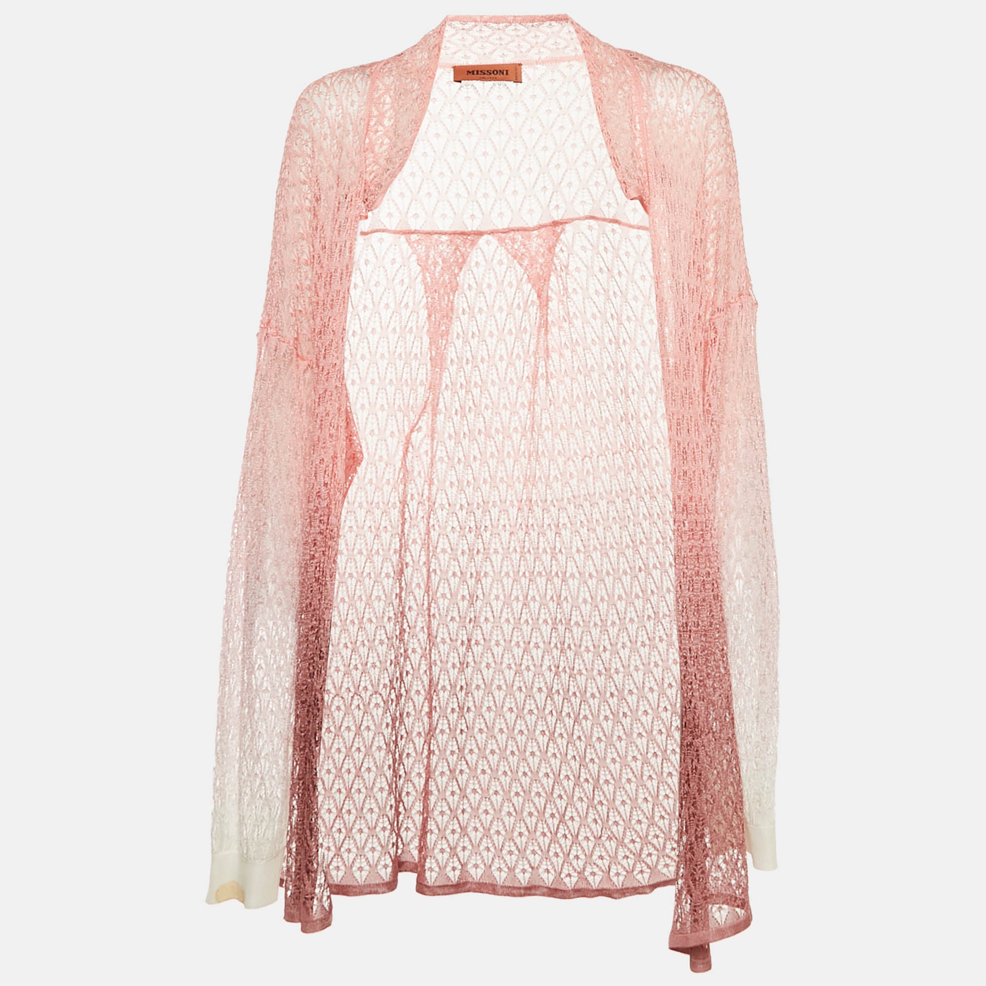 Missoni Pink Crochet Knit Sheer Cardigan M
