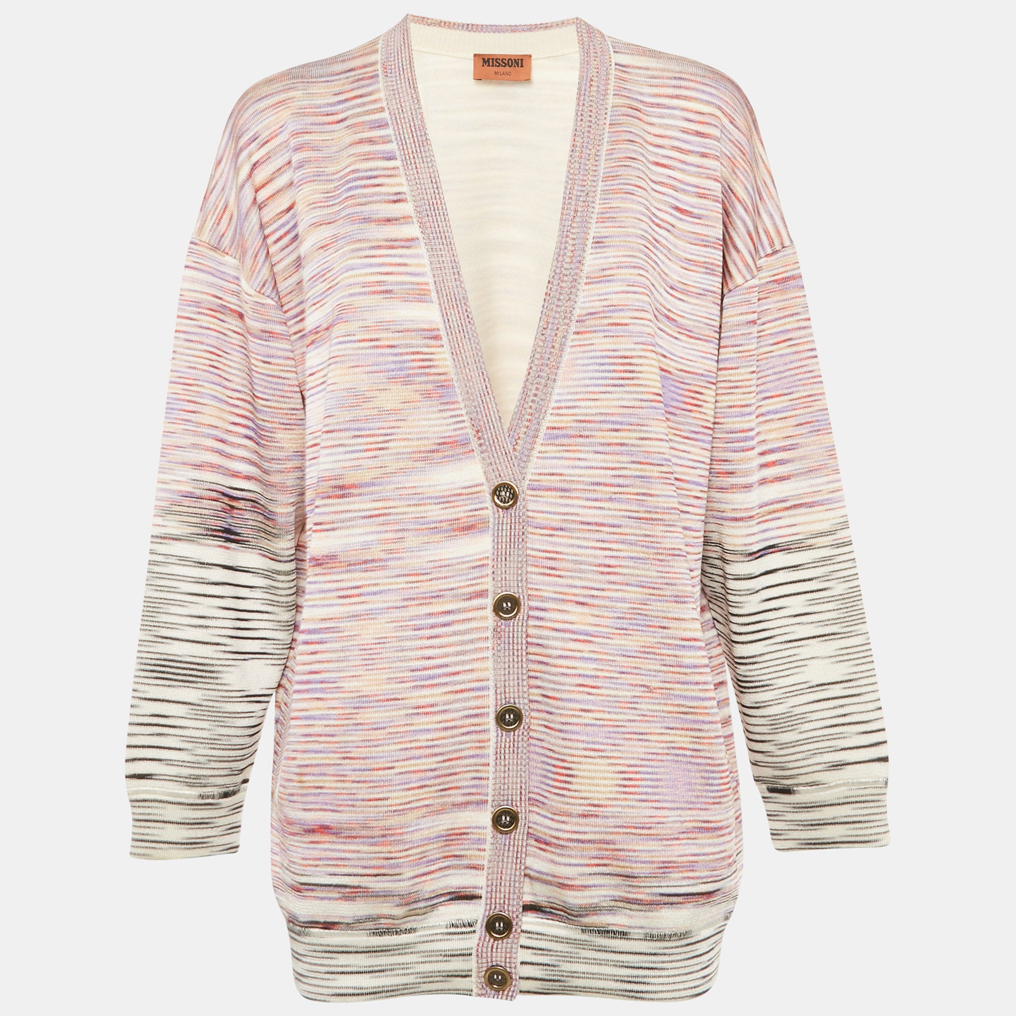 Missoni Purple Striped Stretch Knit Cardigan S
