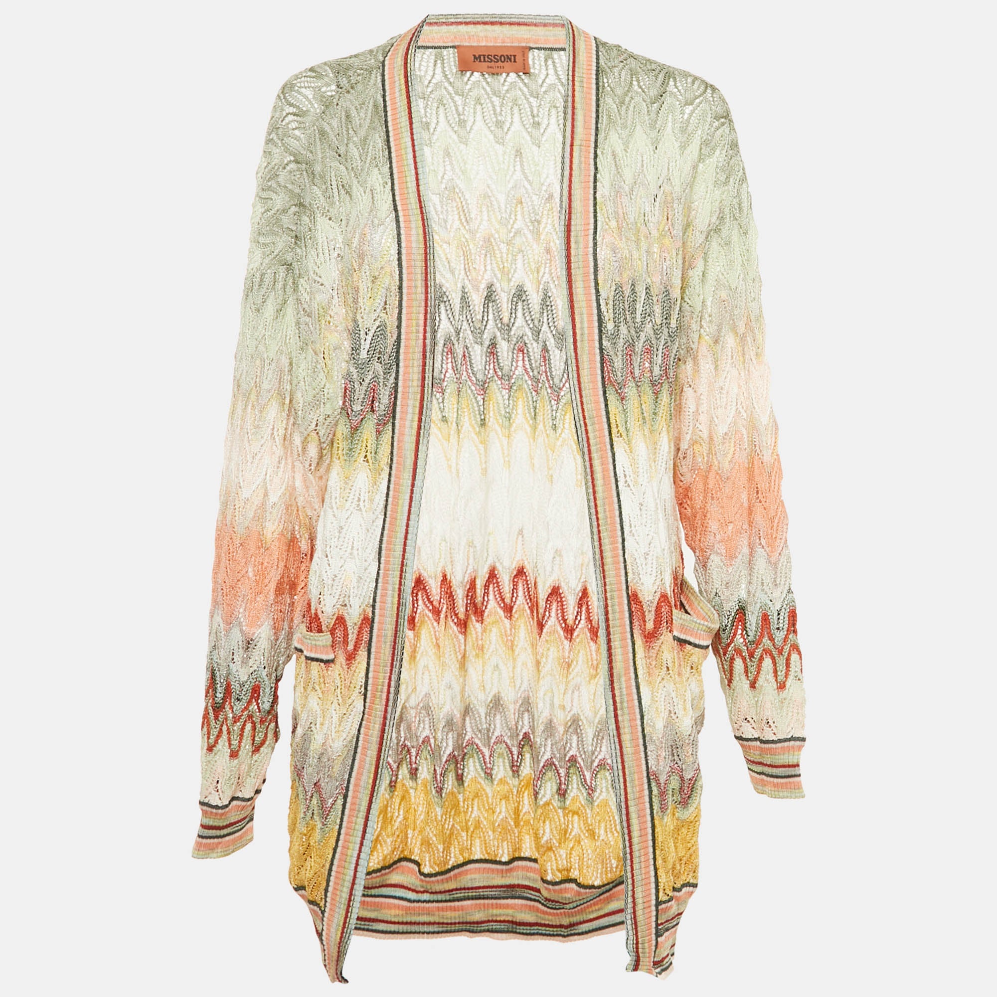 Missoni Multicolor Zig Zag Knit Open Front Cardigan S