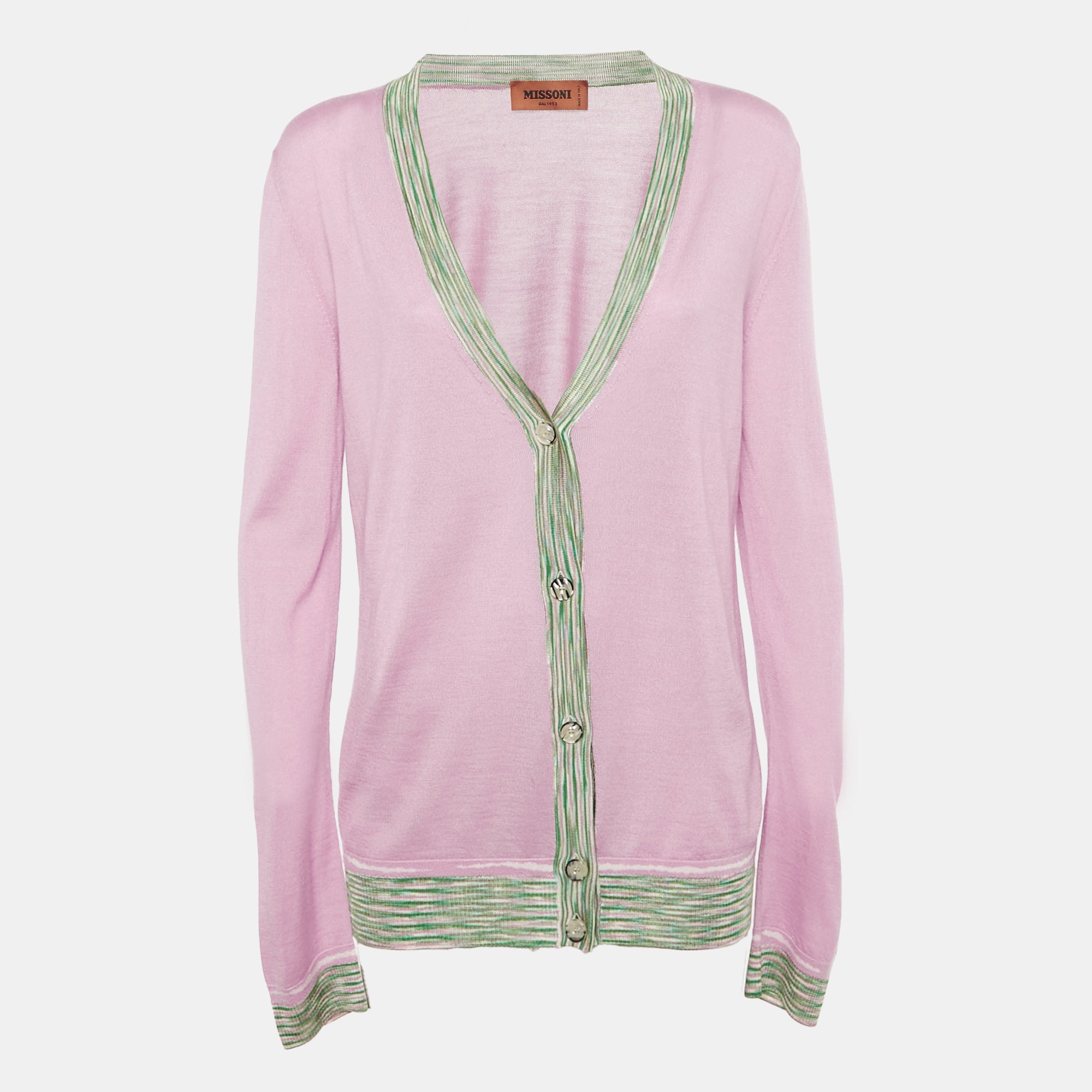Missoni Pink Cashmere Knit Button Front Cardigan M