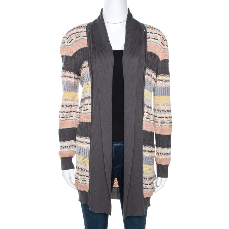 Missoni Multicolor Jacquard Eyelet Knit Cardigan M