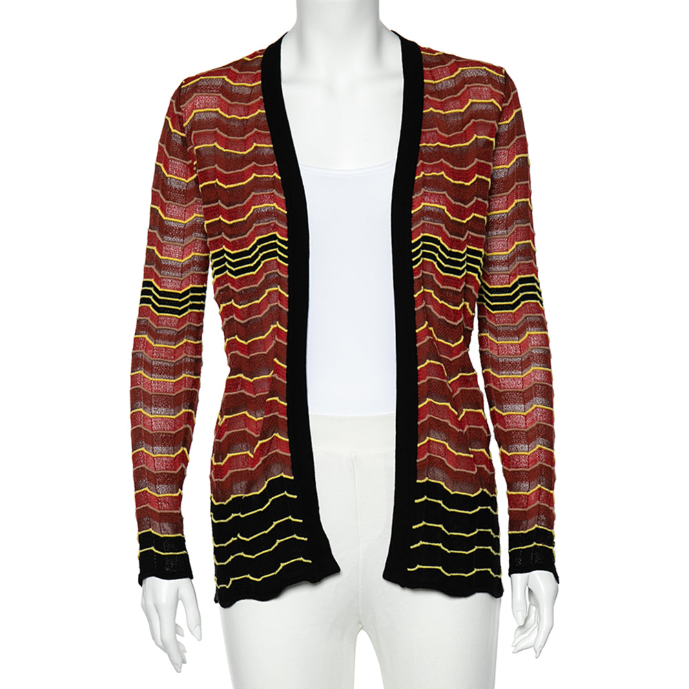 M Missoni Burnt Orange Patterned Knit Open Front Cardigan S