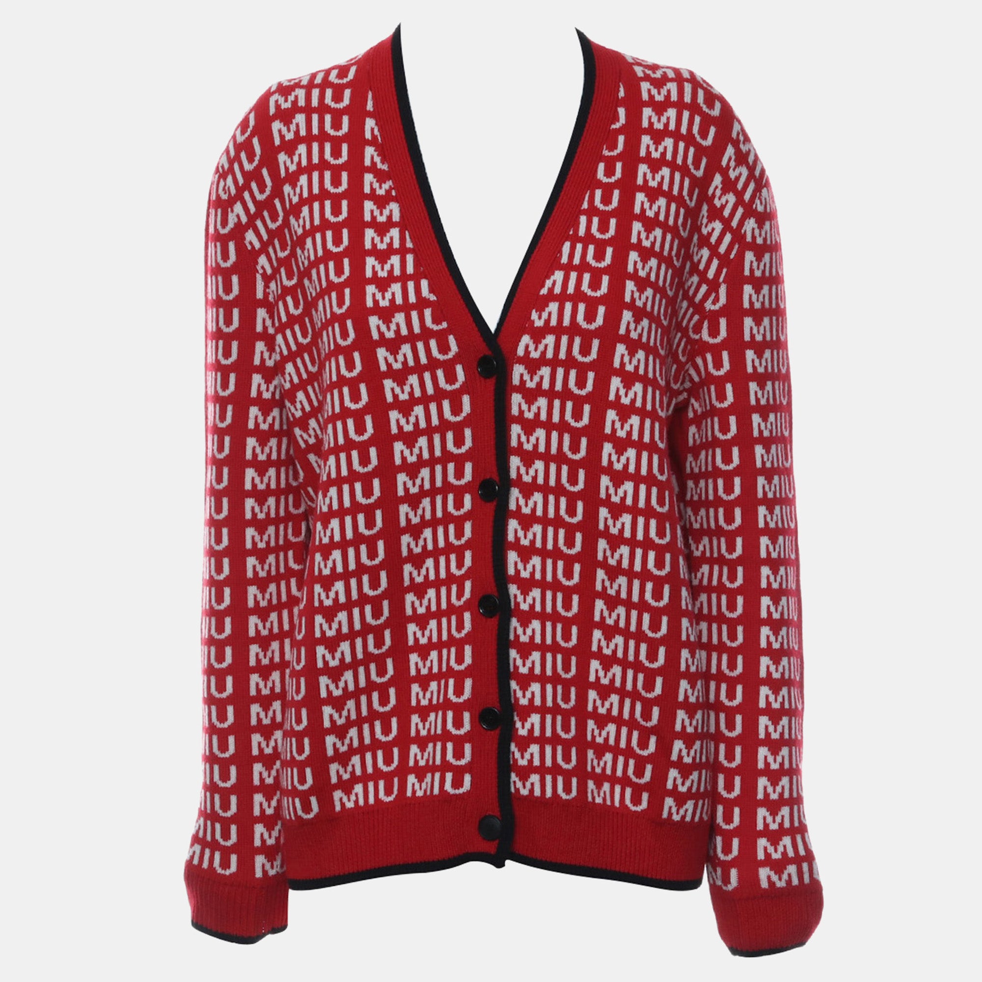 Miu Miu Red Wool Logo Knitted Cardigan EU 36