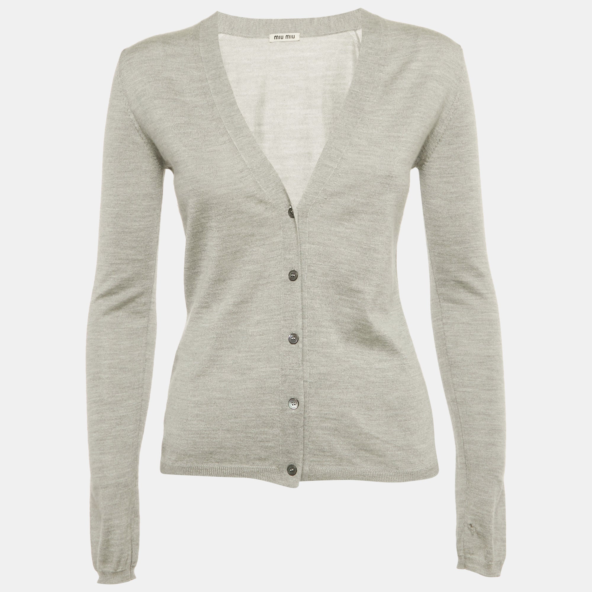 Miu Miu Grey Cashmere Knit Crop Cardigan S