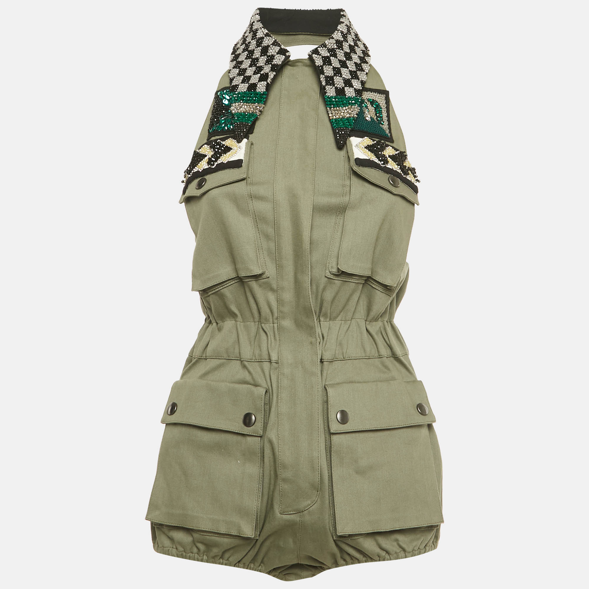 Miu Miu Green Embellished Cotton Playsuit S
