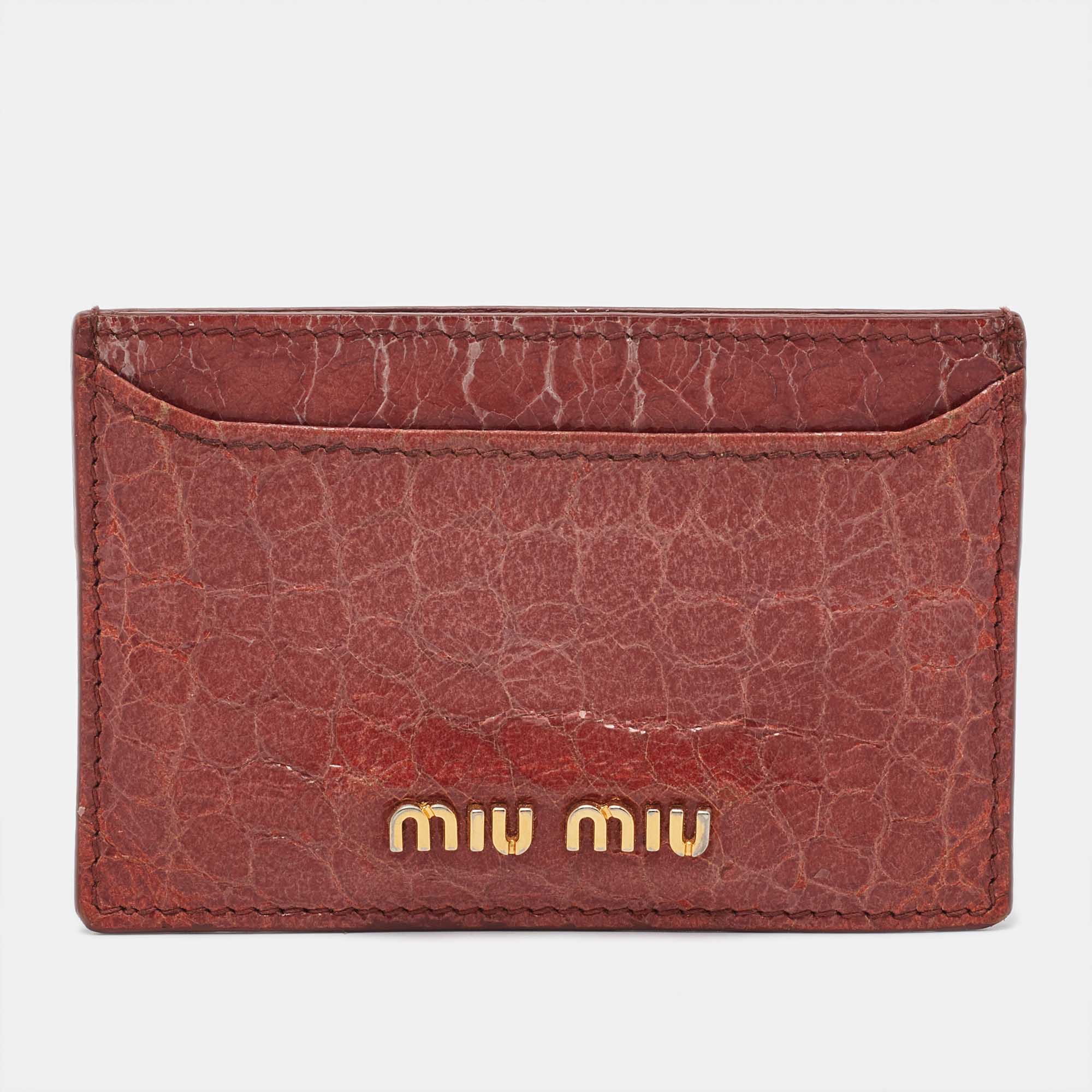 Miu Miu Brown Crackle Leather Card Holder