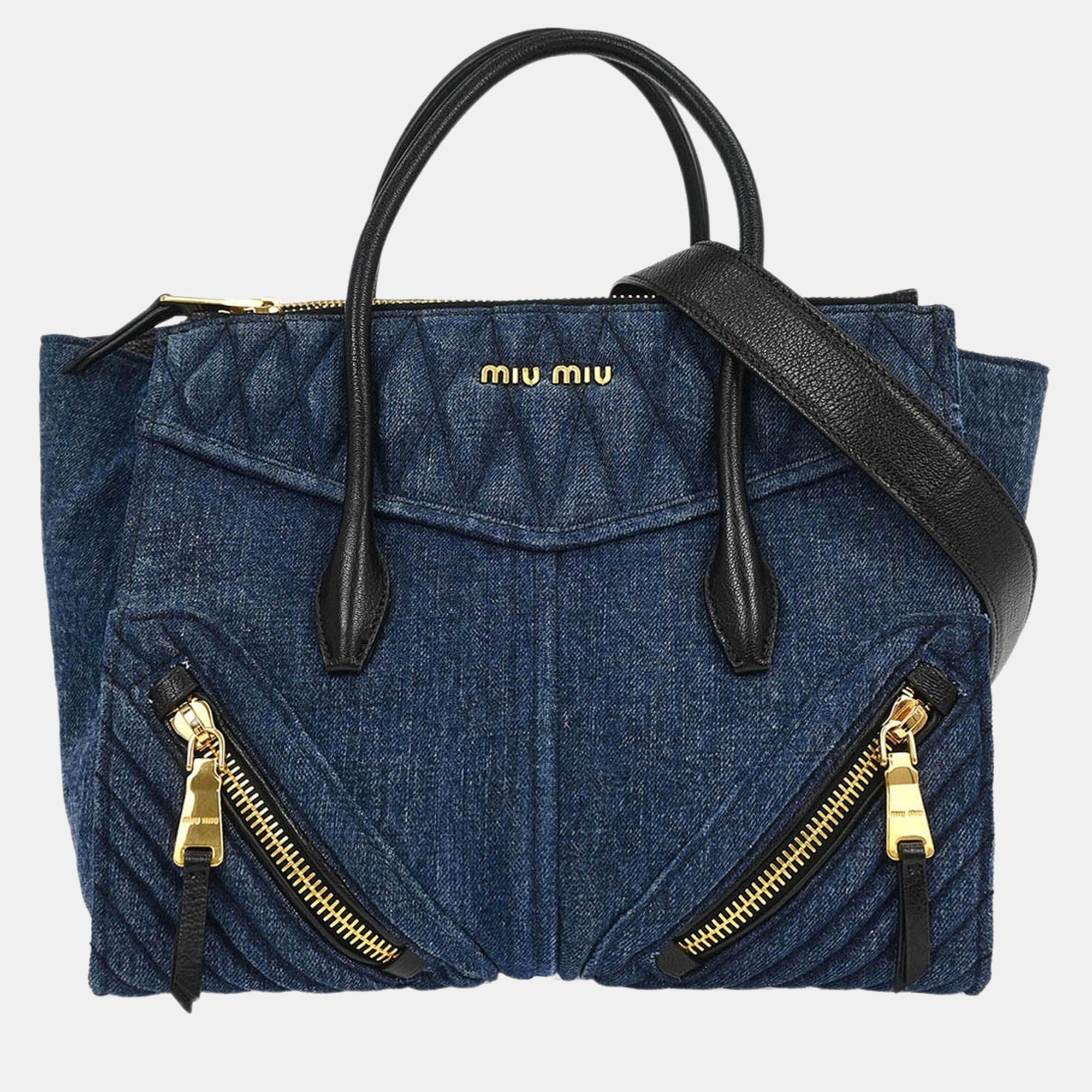 Miu Miu Blue Denim Biker 2way Handbag