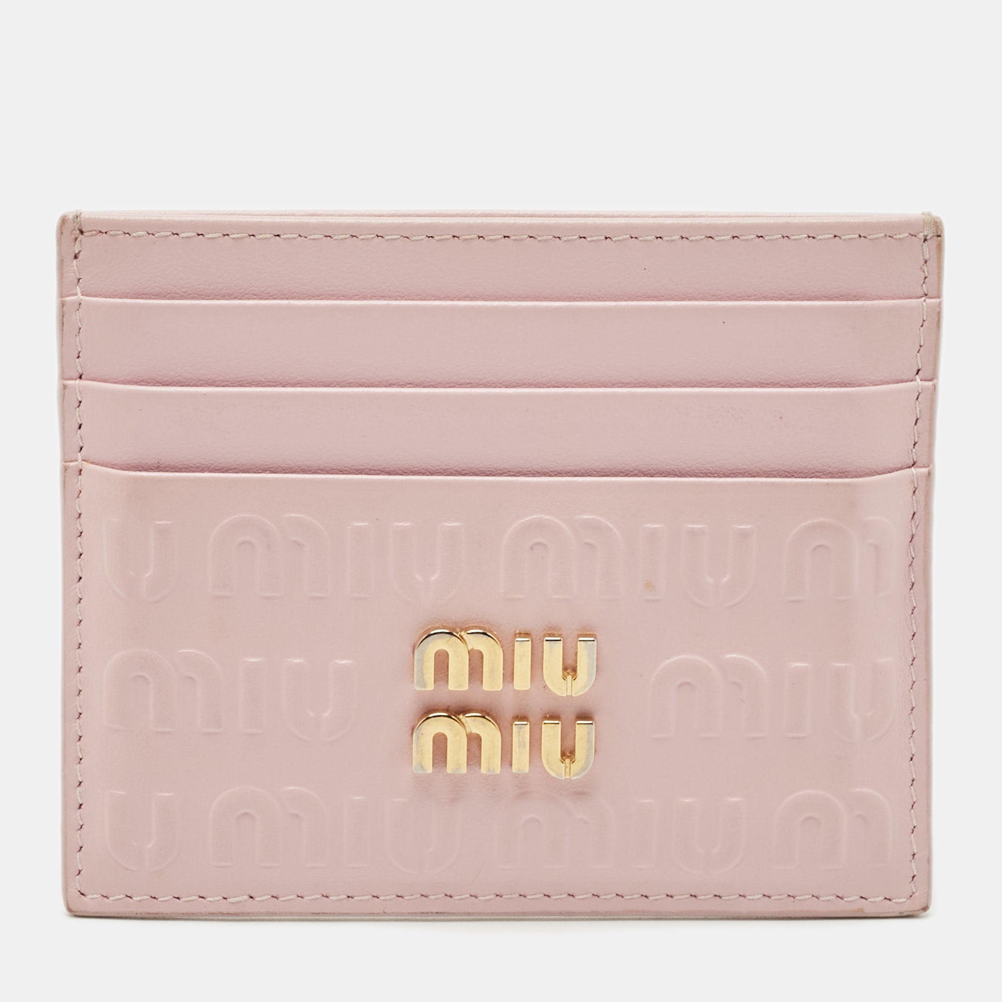 Miu Miu Pink Monogram Embossed Leather Logo Card Holder