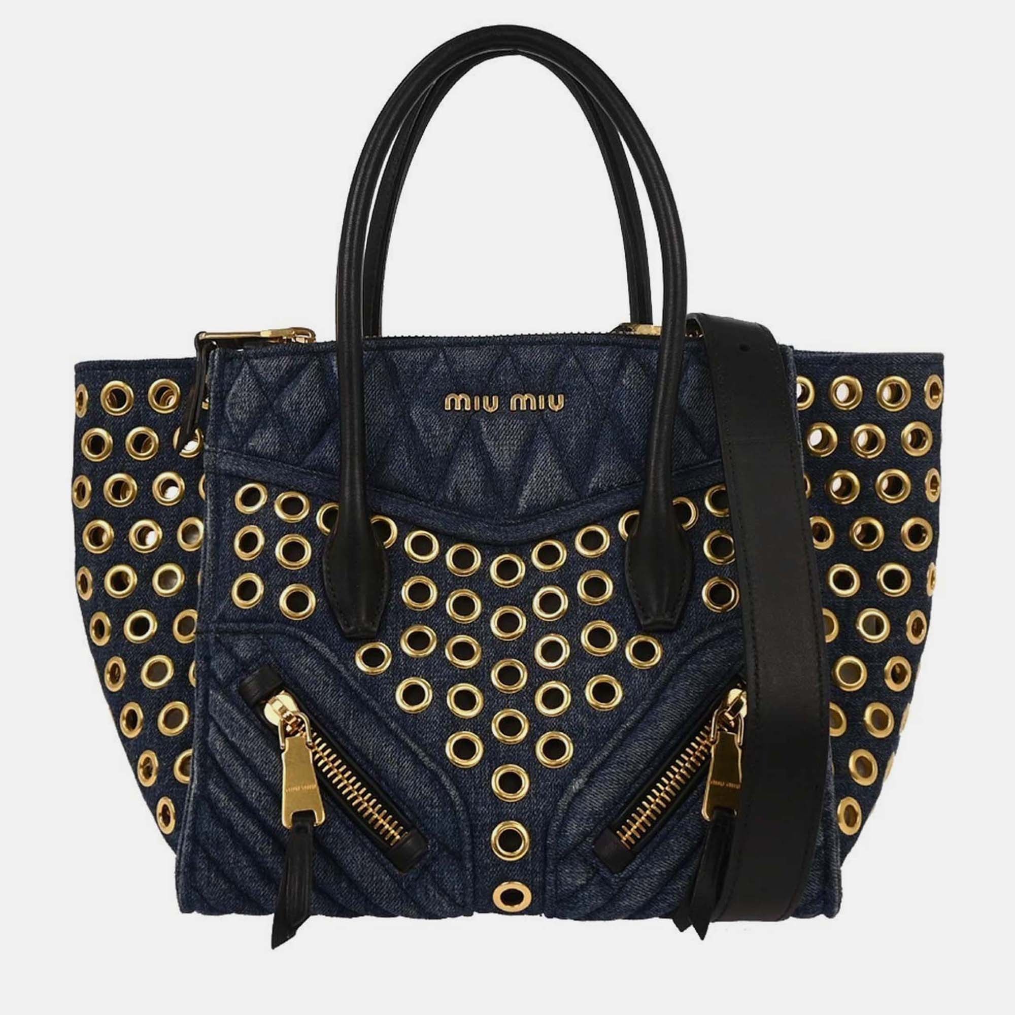 Miu Miu Navy Denim Biker Tote Bag