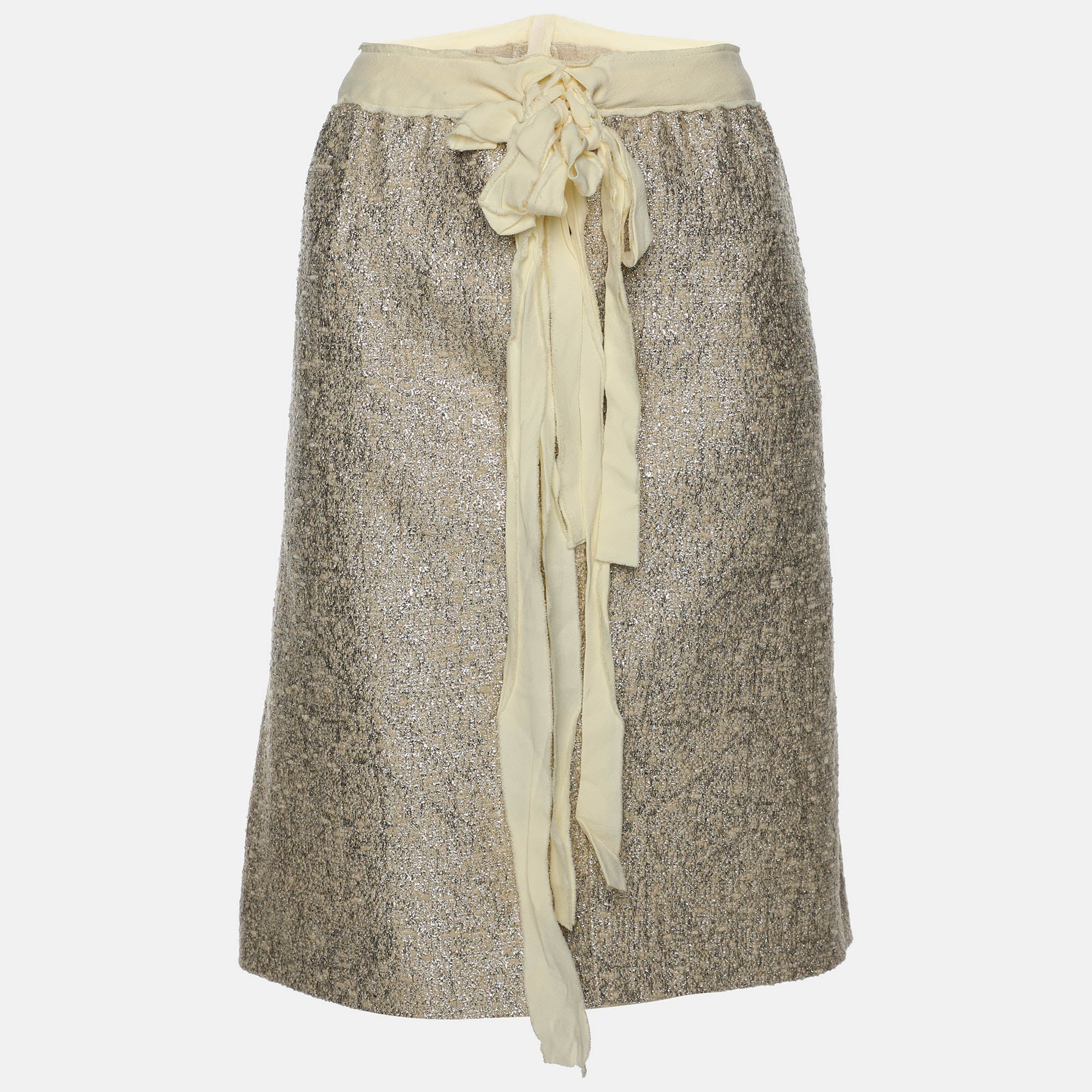 Moschino Cheap and Chic Gold-Cream Lurex Blend Midi Skirt M