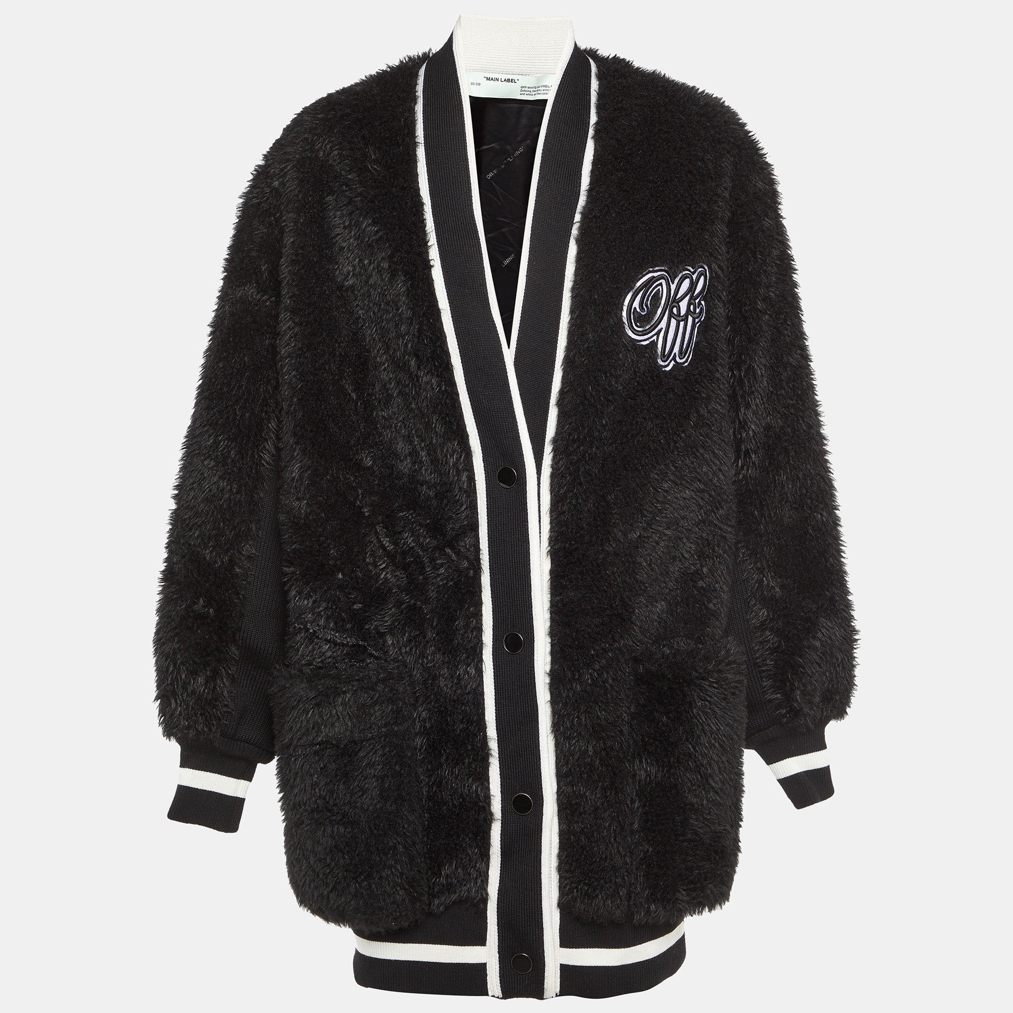 Off-White Black Faux Fur Oversized Sweater Cardigan M