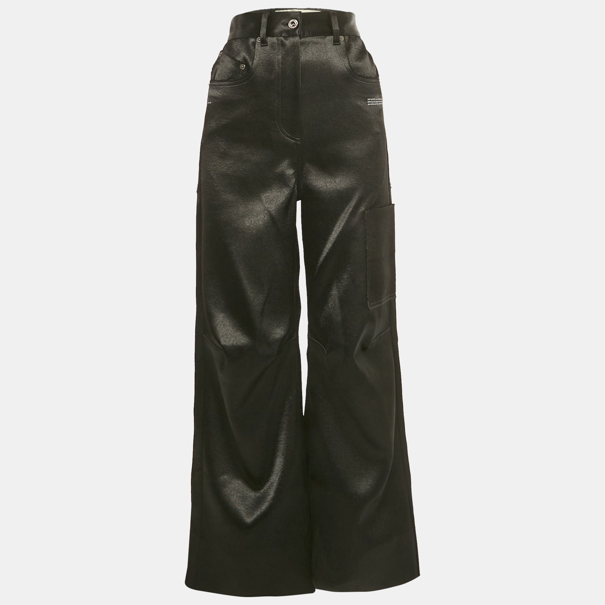 Off-White Black Glossy Raw Edge Wide Leg Trousers XS