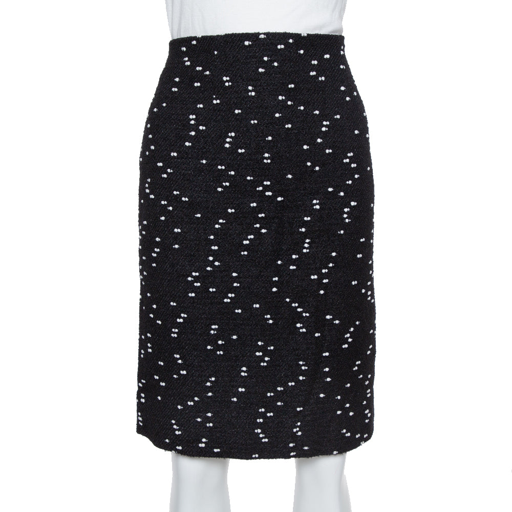 Oscar de la Renta Monochrome Tweed Fitted Short Skirt M