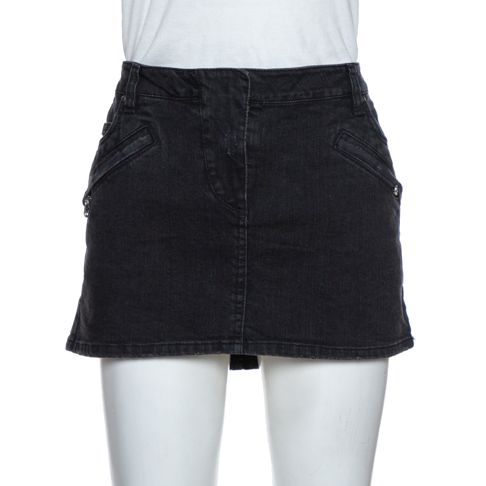 Pierre Balmain Dark Grey Washed Denim Mini Skirt M