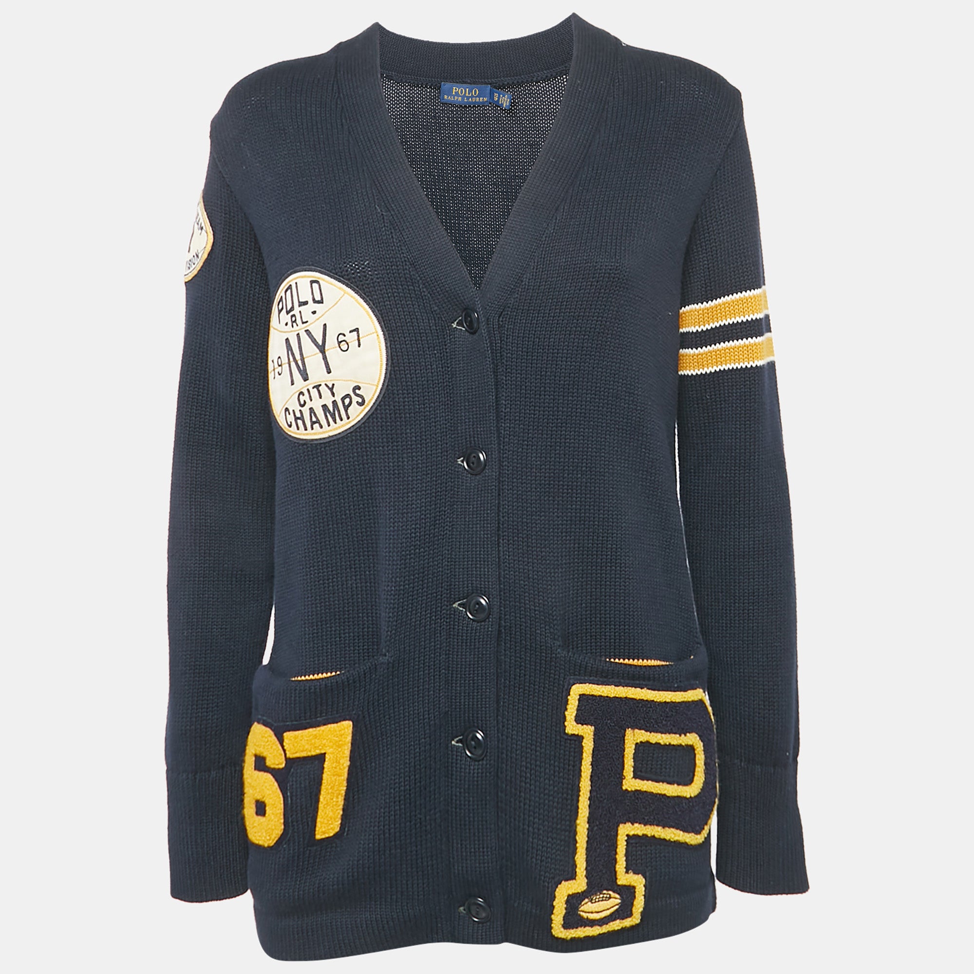 Polo Ralph Lauren Navy Blue Rib Knit Collegiate Varsity Cardigan XS