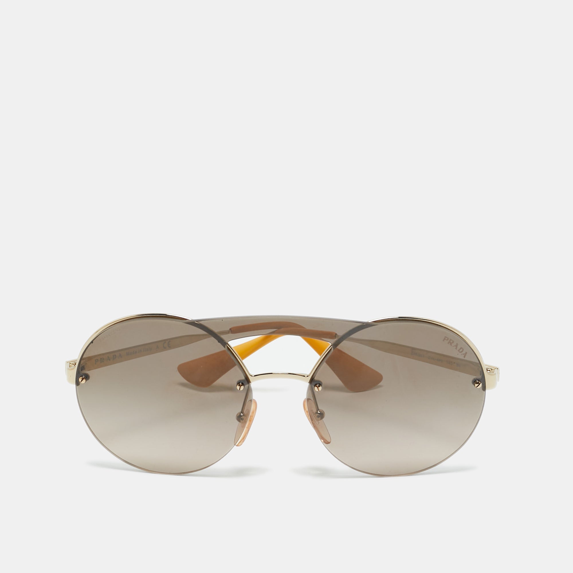 Prada Brown-Mustard Mirrored SPR 65T Round Sunglasses