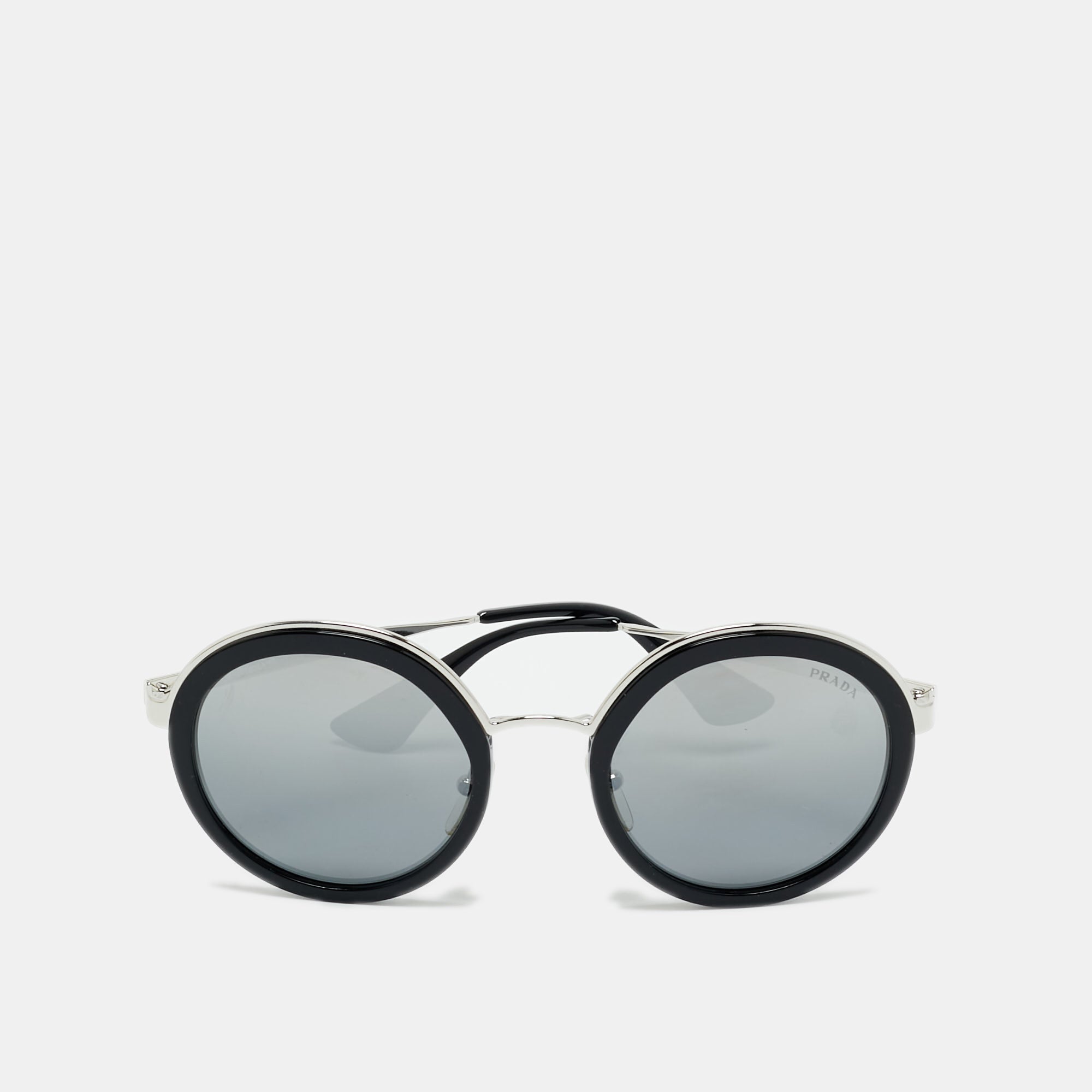 Prada Black Gradient SPR 50T Mirrored Frame Round Sunglasses