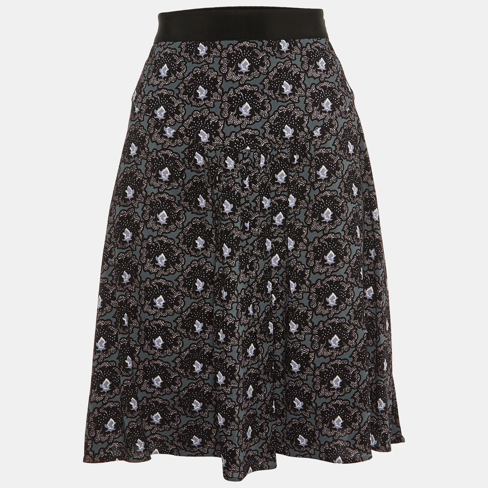 Prada Black Printed Crepe Pleated Mini Skirt M