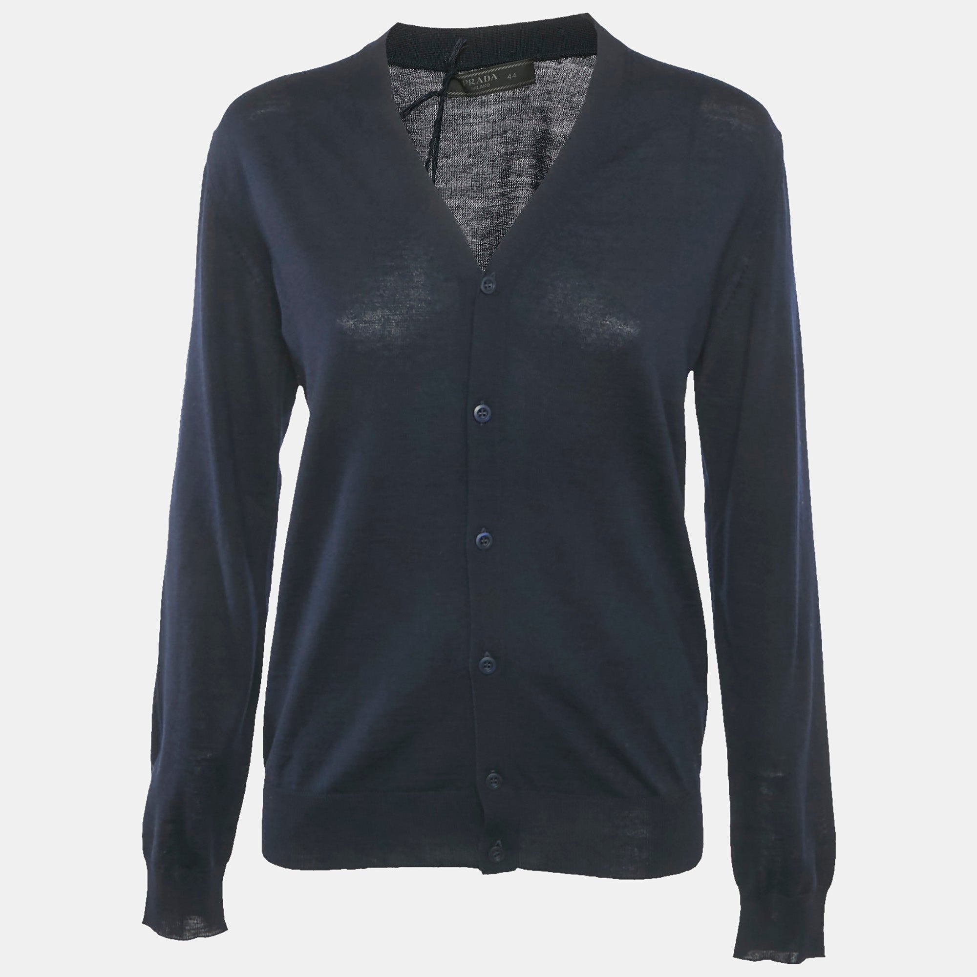 Prada Navy Blue Wool Button Front Cardigan XS