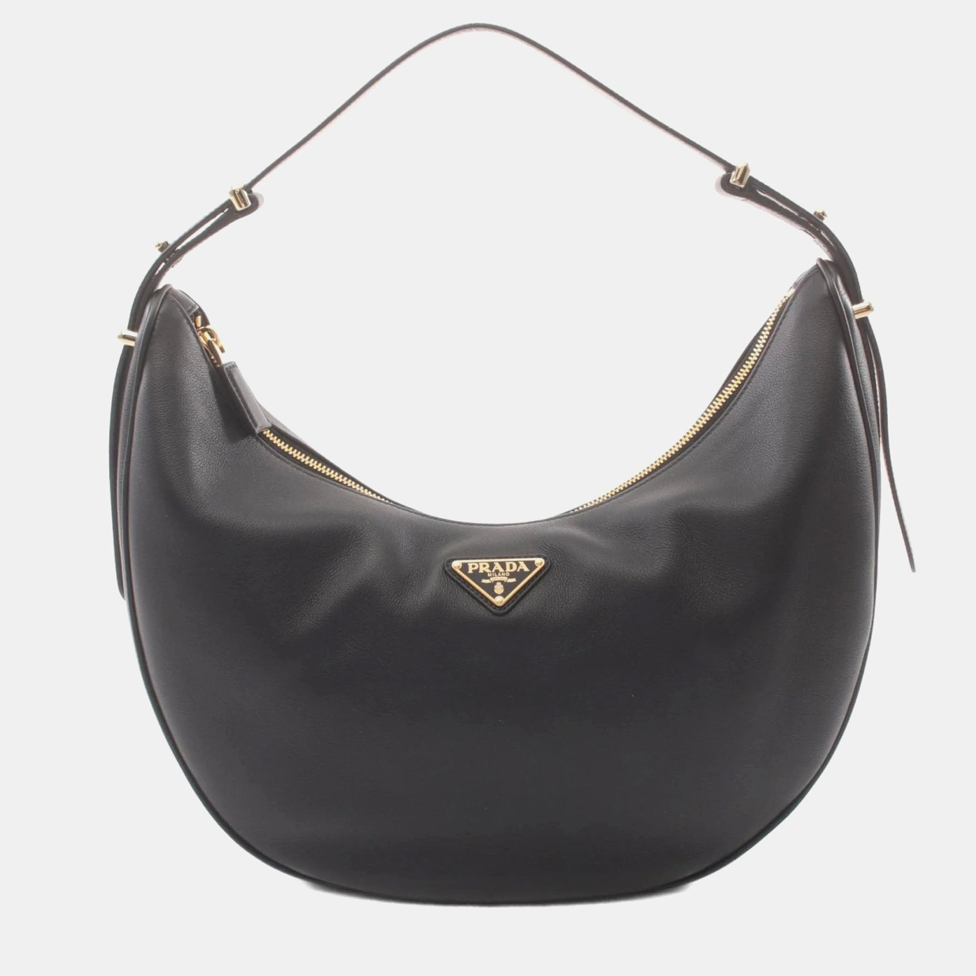 Prada Black Leather Soft Grain Hobo Bag