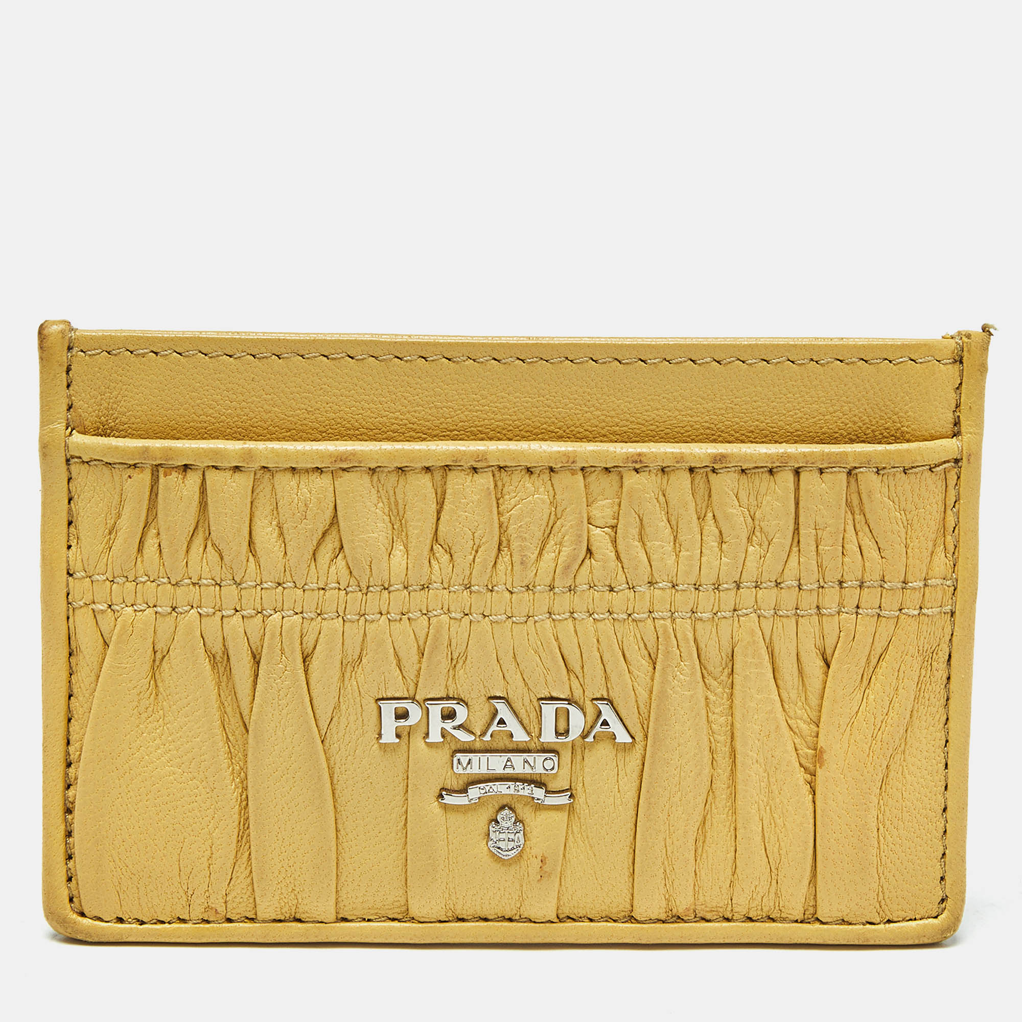 Prada Yellow Gaufre Leather Card Holder