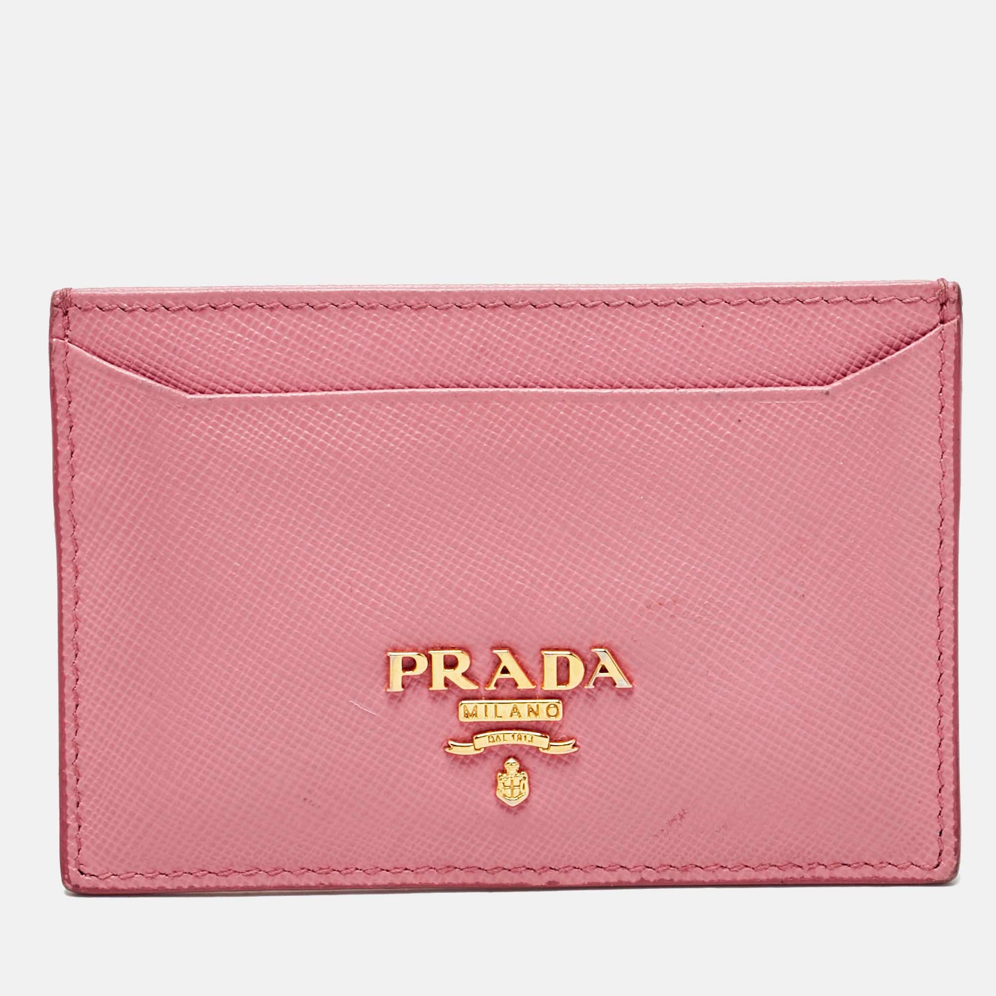 Prada Pink Saffiano Leather Logo Card Holder